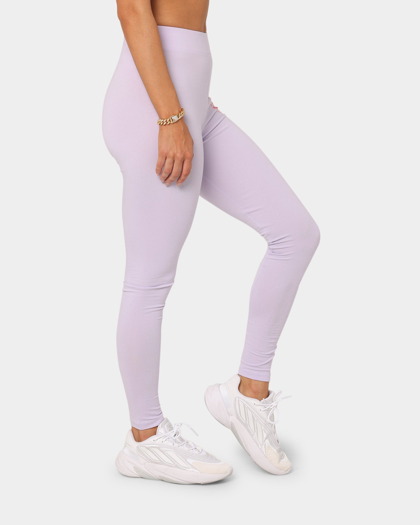 Adidas Women's Logo Play Leggings - Purple Printed Yoga Pants for Running, Workout & Gym - High Waisted Stretchy Athletic Tights