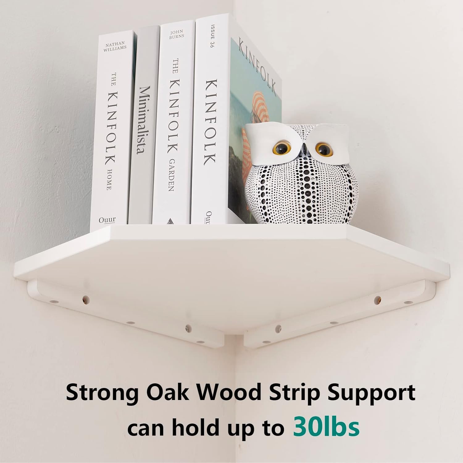 White Oak Corner Floating Shelves Set of 2 - Solid Wood Wall Mounted Display Shelves with Wire Hole for Plants, Decor - Perfect for Kitchen, Living Room & Bedroom Storage & Organization