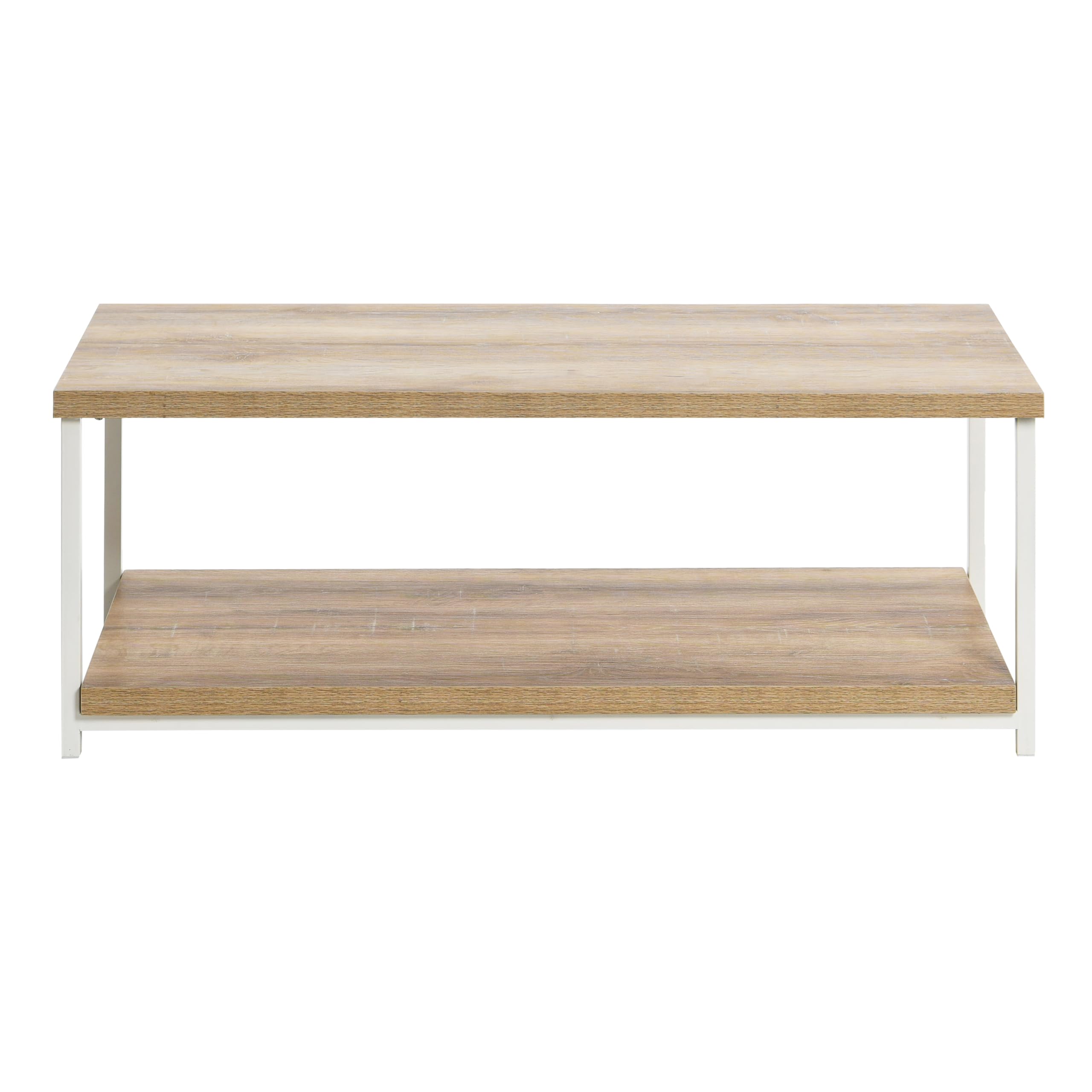 Jamestown Rectangular Coffee Table with Storage Shelf - Coastal Oak Rustic Wood Grain & White Metal - Living Room Furniture for Small Spaces, Farmhouse & Coastal Decor