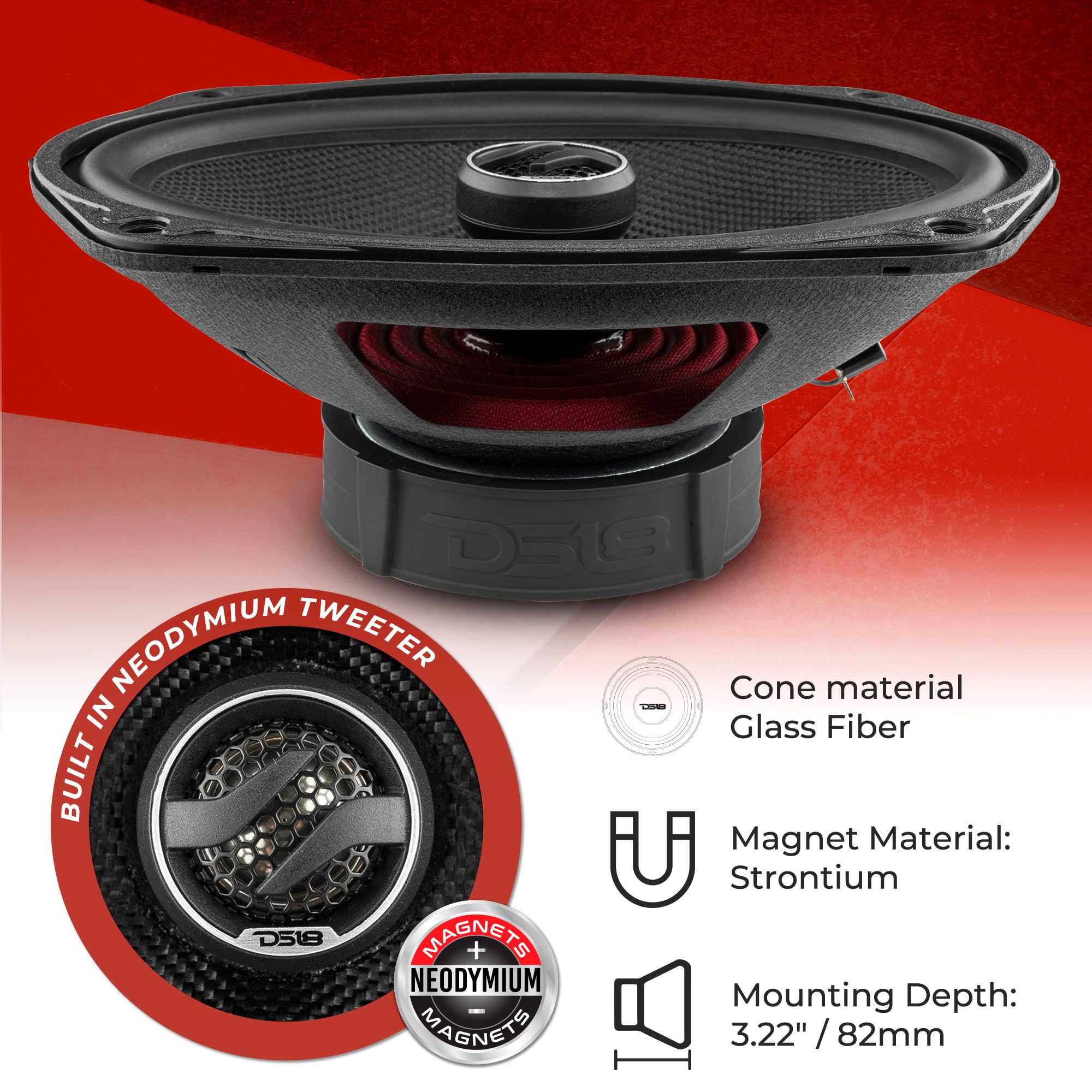 DS18 ZXI-694 6x9 Inch 360W 2-Way Car Audio Coaxial Speakers with Neodymium Tweeter & Kevlar Cone (4 Ohm, Pair of 2) - Premium Sound for Cars, Trucks & SUVs - Perfect for Road Trips, Commuting & Music Lovers