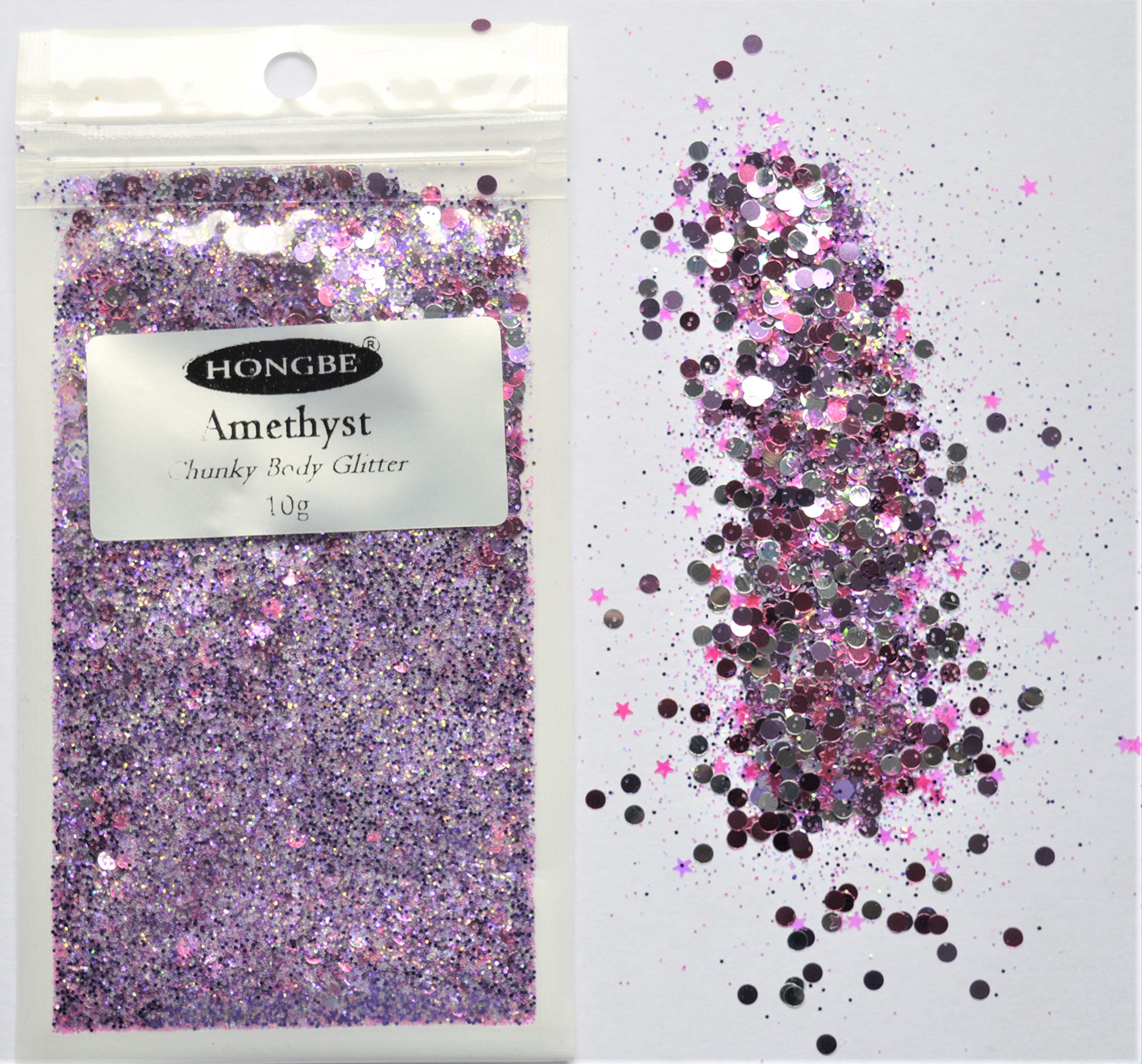 Purple Amethyst Chunky Body Glitter 10g - Festival Makeup for Face, Body, Hair & Nails | Perfect for Raves, Concerts & Costume Parties