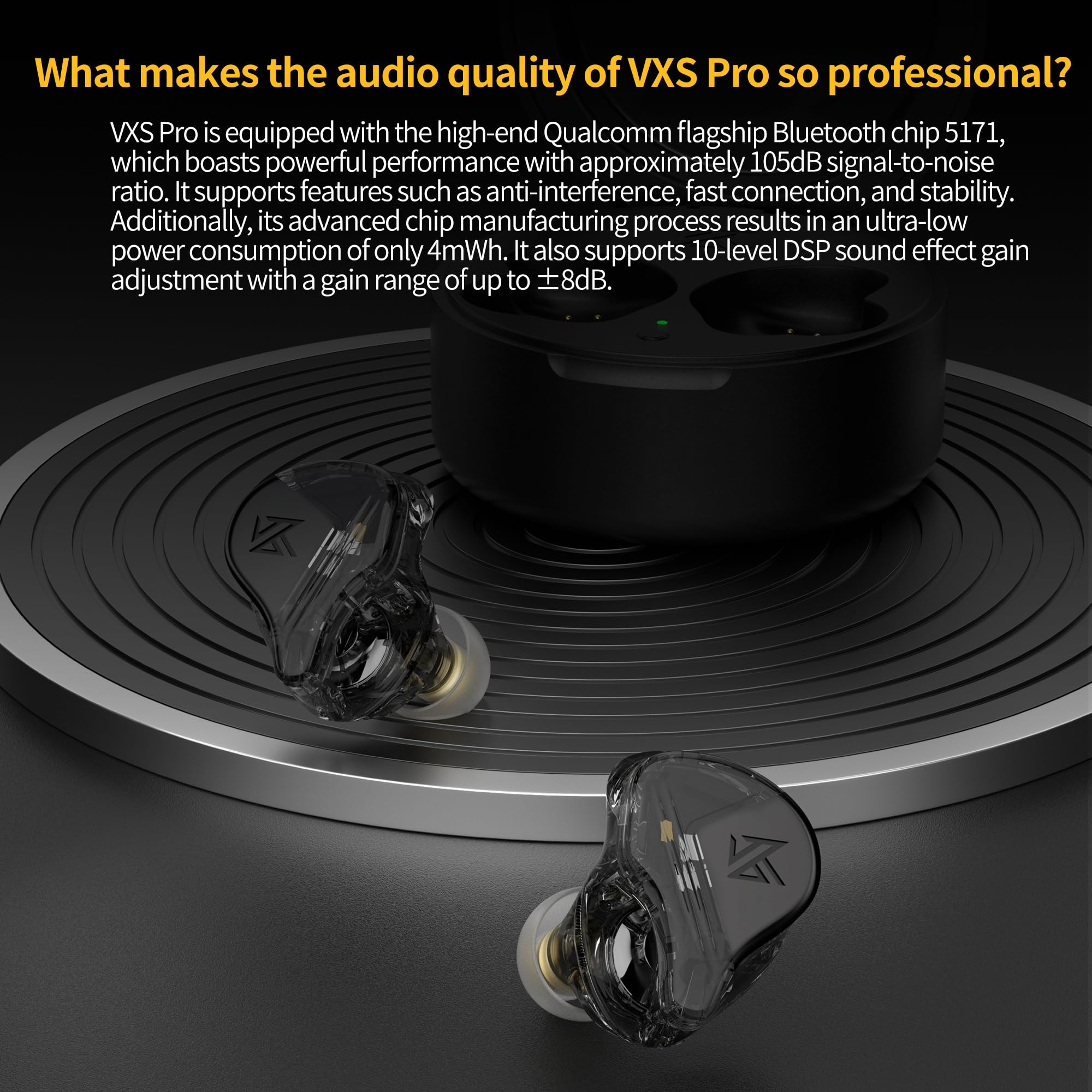 KZ VXS Pro True Wireless Earbuds Bluetooth 5.3 HiFi Headphones with Microphone, AptX, 32H Playtime & Noise Cancellation - Perfect for Gym, Commuting & Work Calls