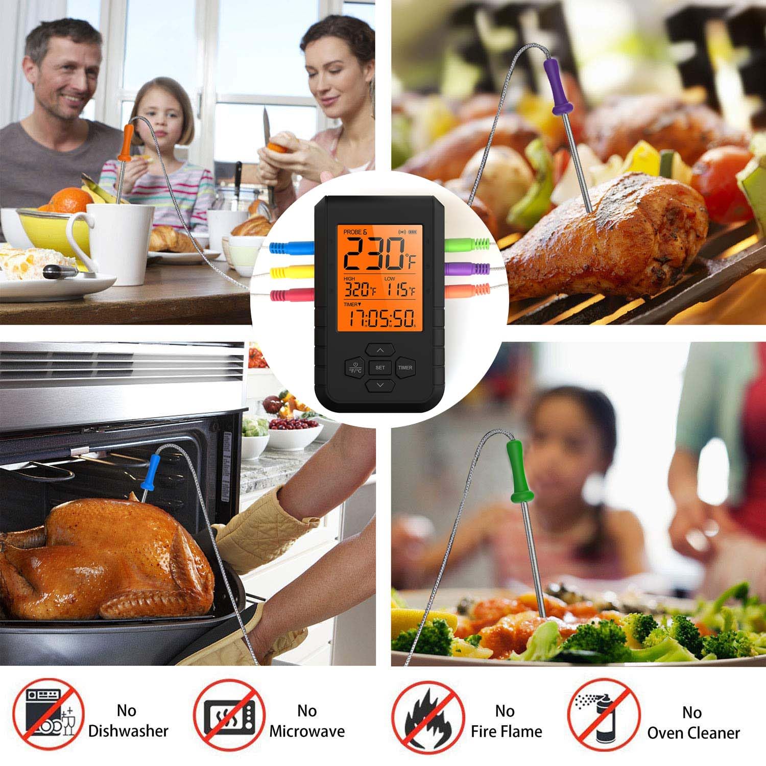 **Wireless Meat Thermometer with Bluetooth - Digital Instant Read Thermometer for Grilling, Smoking, Oven & BBQ - 6 Probes with Remote App Monitoring - Perfect for Backyard Cookouts, Camping & Home Kitchen Use**