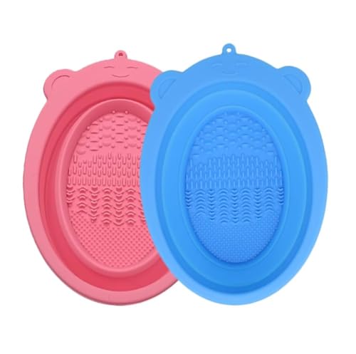 Giffy® Foldable Silicone Quick Drying Makeup Brush Cleaner Bowl - Portable Cosmetic Brush Cleaning Tray for Powder Puff & Eyeshadow Brushes (Multicolor, Medium, 2-Pack) | Perfect for Travel & Home Makeup Organization