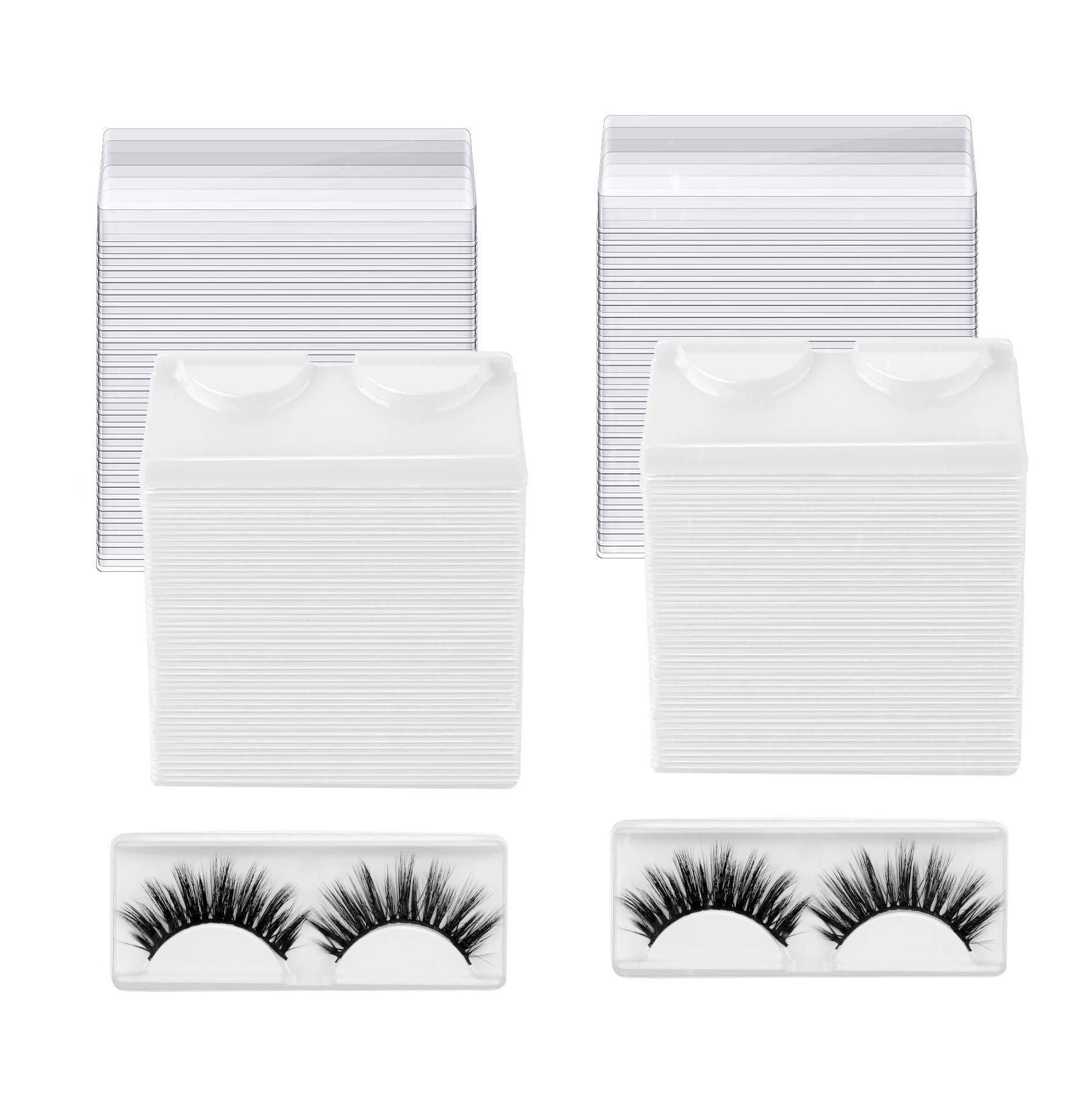 50 Pack Empty Plastic Eyelash Storage Box with Tray Lid - Mink Lash Organizer, Eyelash Packaging Case & Makeup Container for Women - Perfect for Salon, Travel & Home Cosmetic Organization (White)