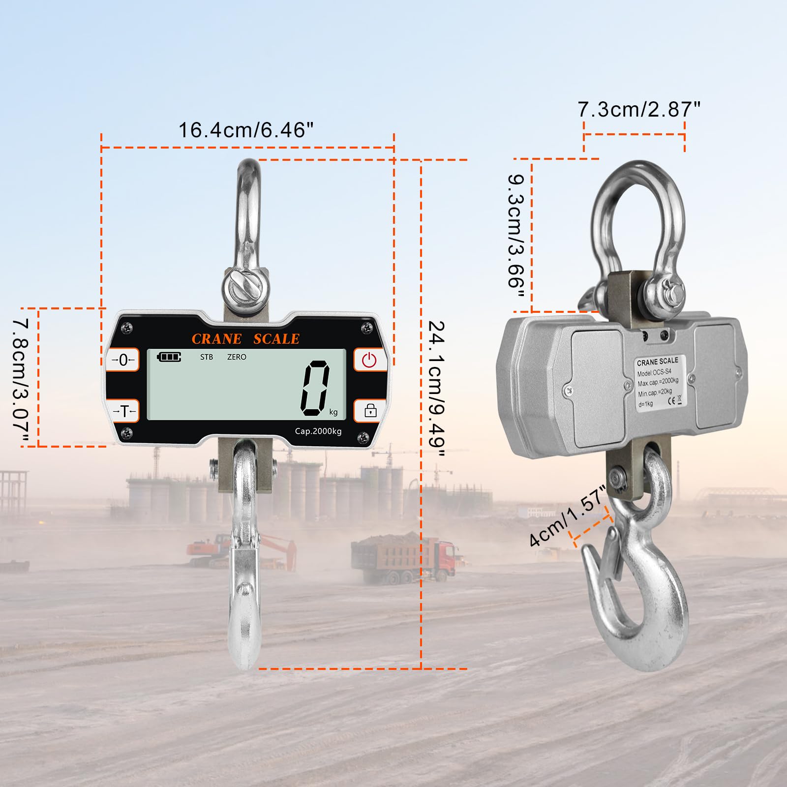 Hyindoor 2000kg/4400lb Digital Crane Scale with Remote - 2 Ton Heavy Duty Industrial Hanging Scale for Construction, Warehouses & Shipping