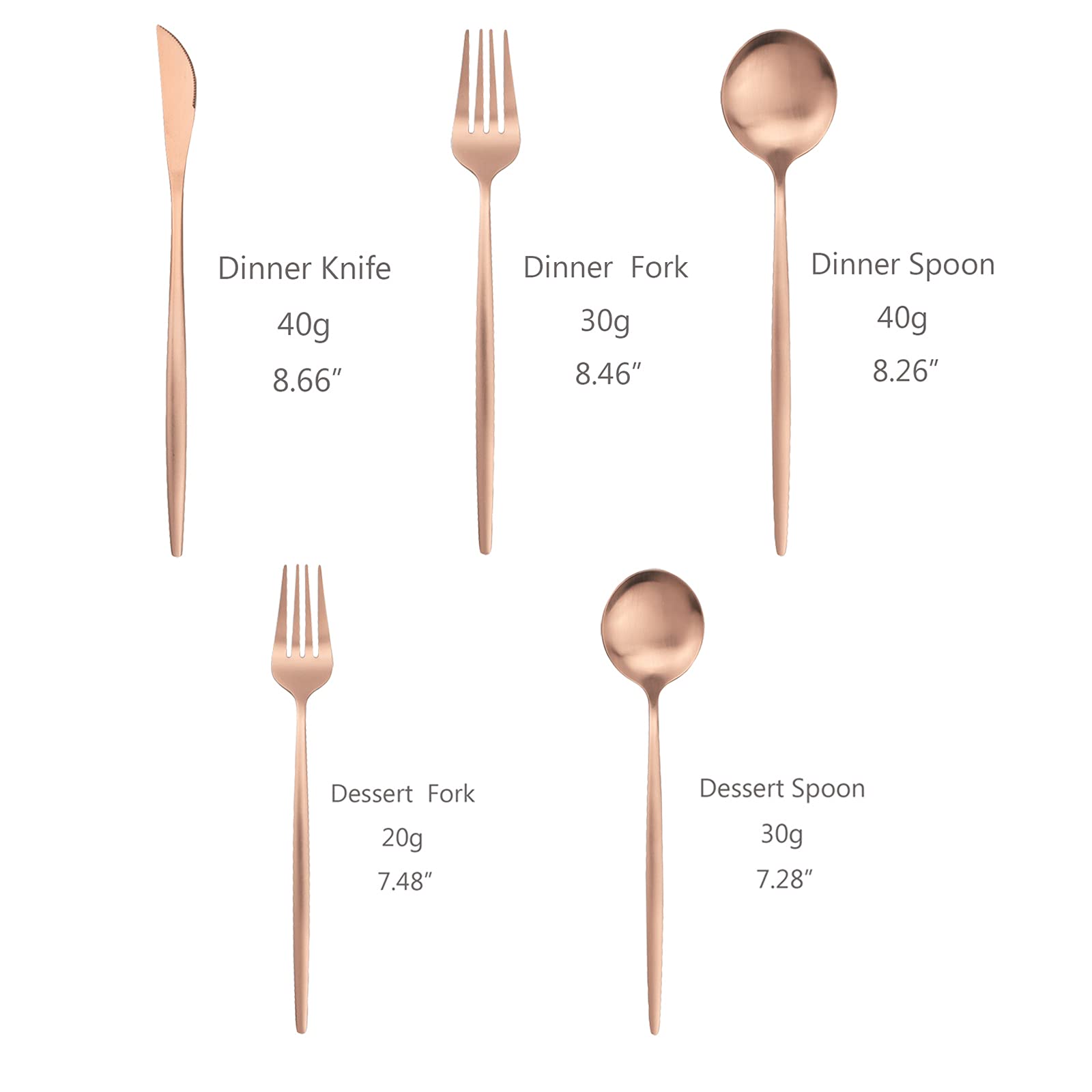 30-Piece Matte Copper Flatware Set - 18/0 Stainless Steel Dinnerware for 6 - Elegant Rose Gold Silverware for Dining, Dessert, Cake, Tea & Coffee - Perfect for Dinner Parties, Weddings & Holiday Gatherings