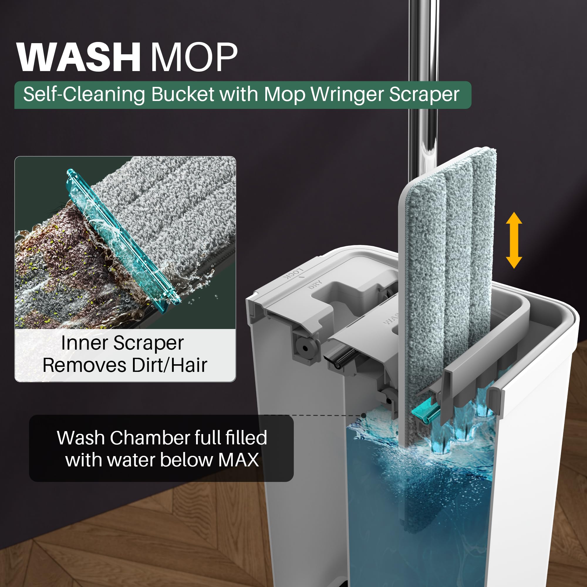 JOYMOOP Mop and Bucket Set with Wringer - 18pcs Microfiber Cleaning Cloths for Floors & Kitchen | Heavy-Duty Household Cleaning Tools for Tile, Hardwood & Laminate Floors
