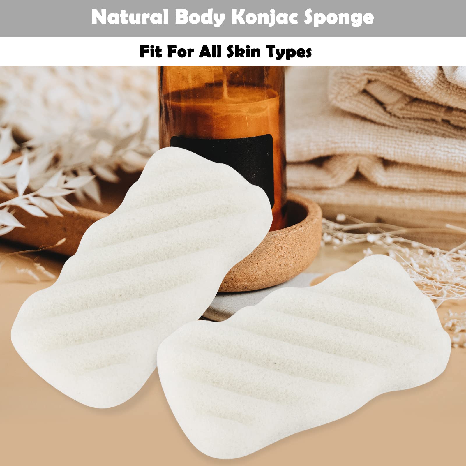 QOPAHI Natural Konjac Bath Sponge - Biodegradable & Hypoallergenic Body Scrubber for Sensitive Skin | Gentle Exfoliating Shower Sponge for Women, Men & Kids | Perfect Bath Accessory Gift for Spa, Baby Care & Daily Skincare Routine
