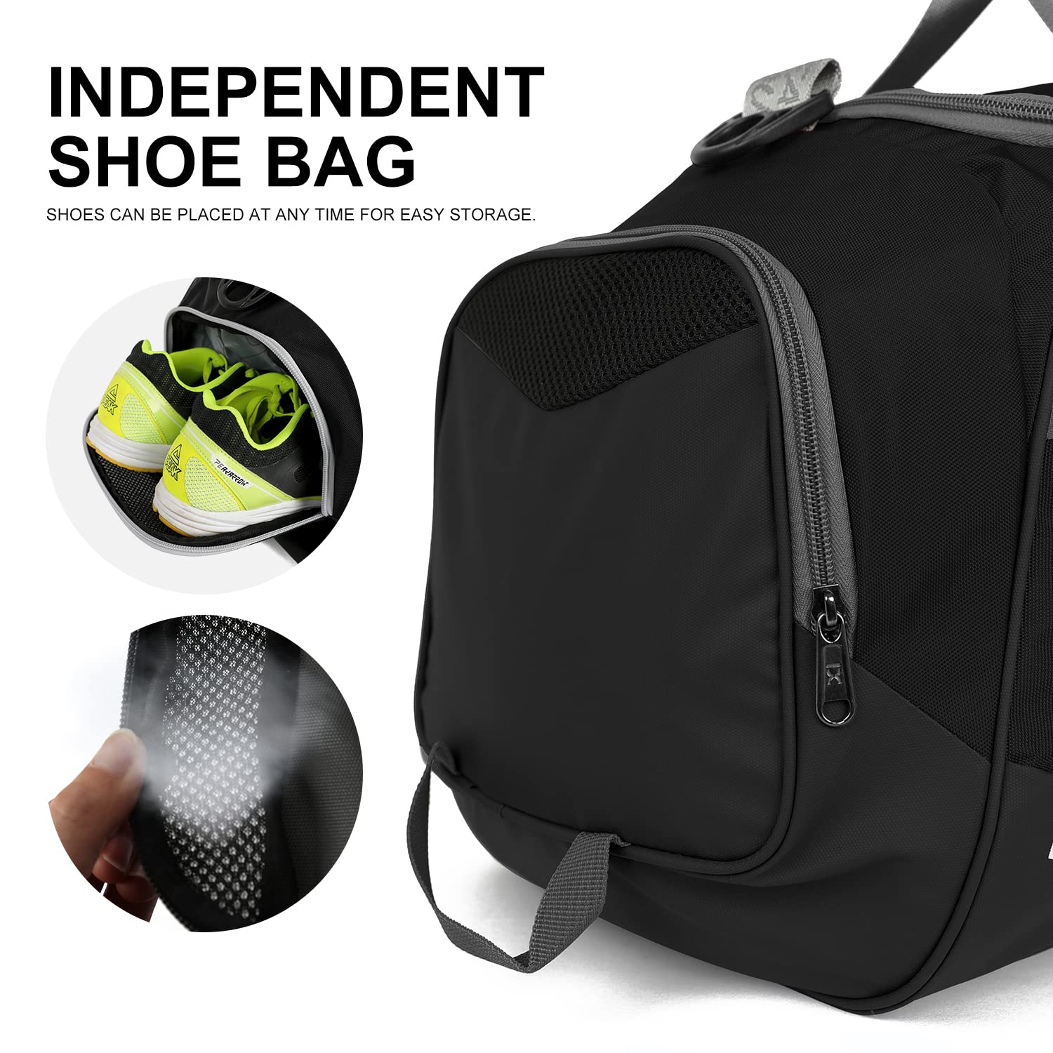 **INOXTO 40L/55L Waterproof Gym Bag for Men & Women - Sports Duffel with Wet/Dry Pocket & Shoe Compartment - Ideal for Fitness, Swimming, Travel & Workout (Black/White, 40L)**