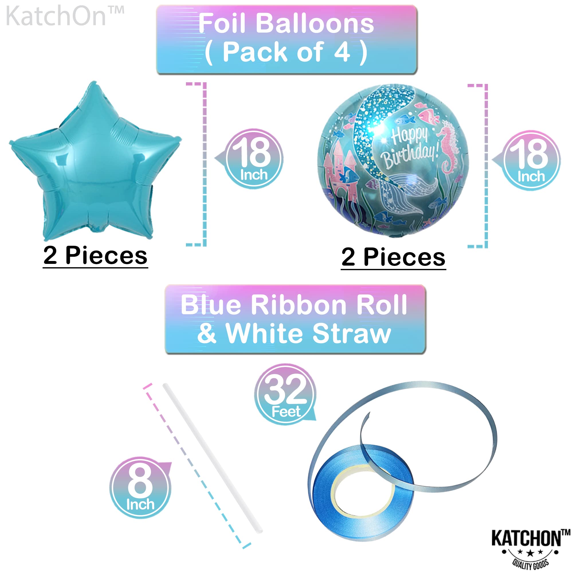 KatchOn Mermaid Birthday Party Decorations - Pack of 8 Balloons for 3rd Birthday Party, Mermaid Theme Party Supplies for Girls | Perfect for Underwater Themed Birthday Parties, Baby Showers & Ocean-Themed Events
