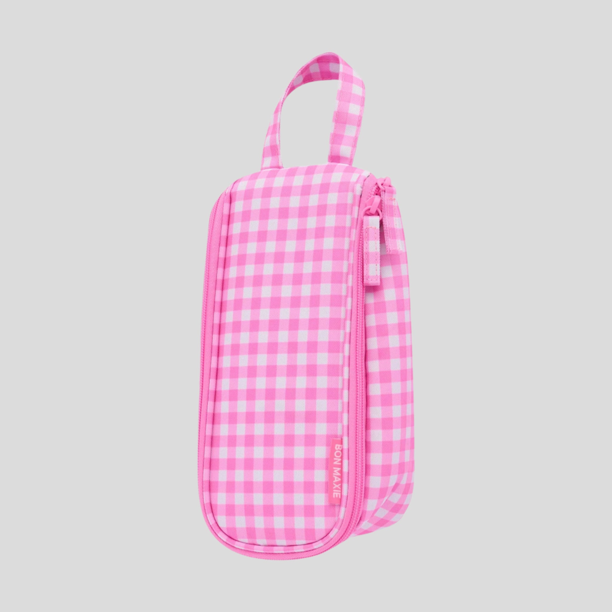 Everyday Slimline Toiletry Bag - Waterproof Travel Cosmetic Organizer for Women & Men | Neon Pink Gingham Pattern | Perfect for Gym, Vacation & Airplane Carry-On