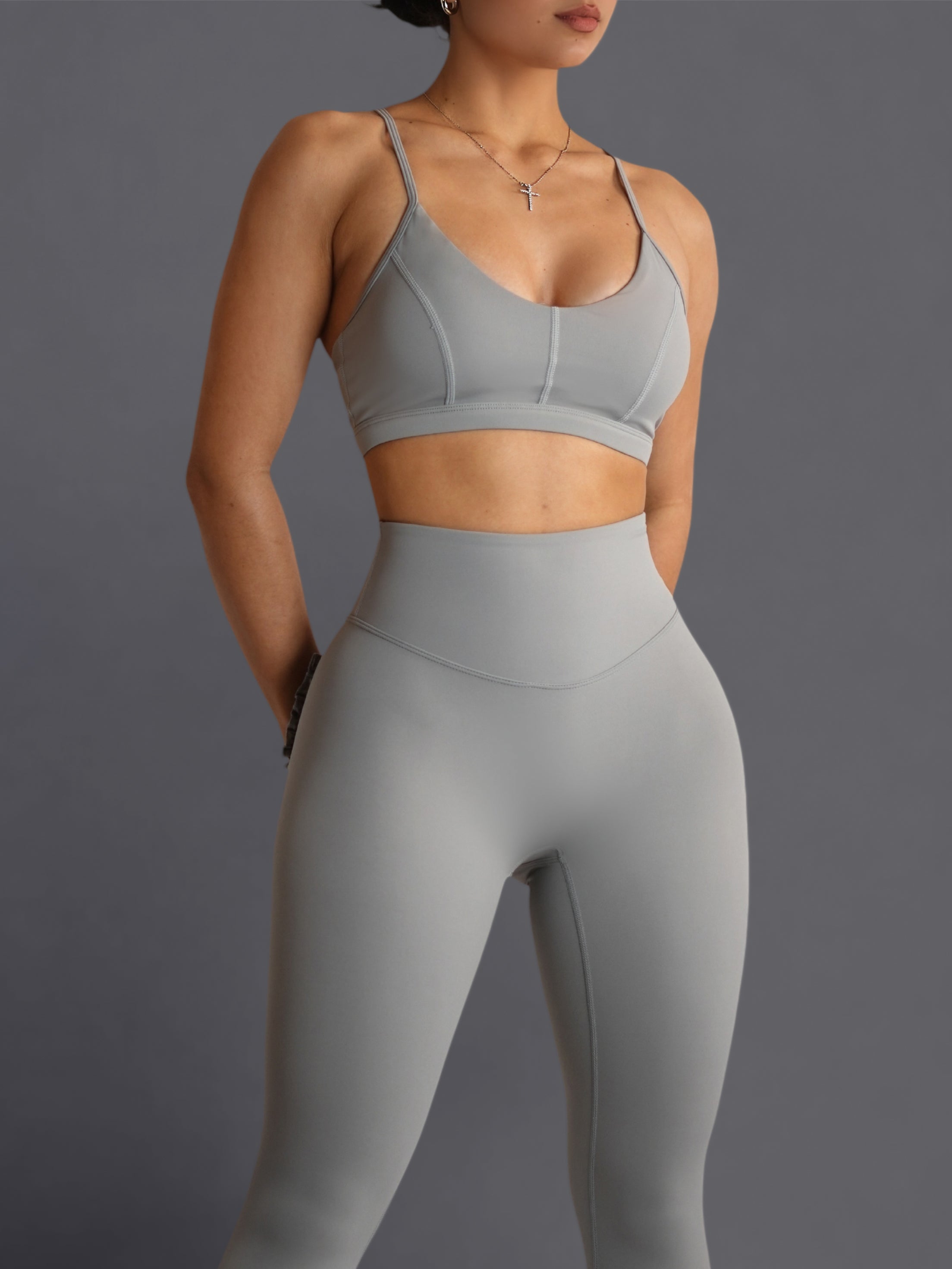 Bratty Sports Bra for Women - High Support Workout Top in Misty Gray - Perfect for Yoga, Running & Gym