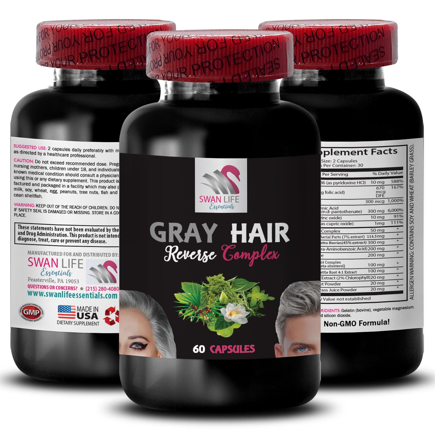 Biotin Hair Supplement - Reverse Gray Hair, Restore Natural Color & Shine | 60 Capsules | Promotes Hair Pigment Renewal & Vitality for Healthy, Vibrant Hair | Perfect for Men & Women Seeking Youthful Hair Color