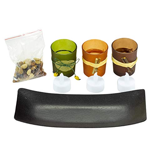 Natural Candlescape Set - 3 Decorative Candle Holders with Rocks & Tray for Home Decor, Bathroom, Table Centerpieces - Perfect for Relaxation, Spa Nights & Romantic Ambiance (No LED Candles Included)