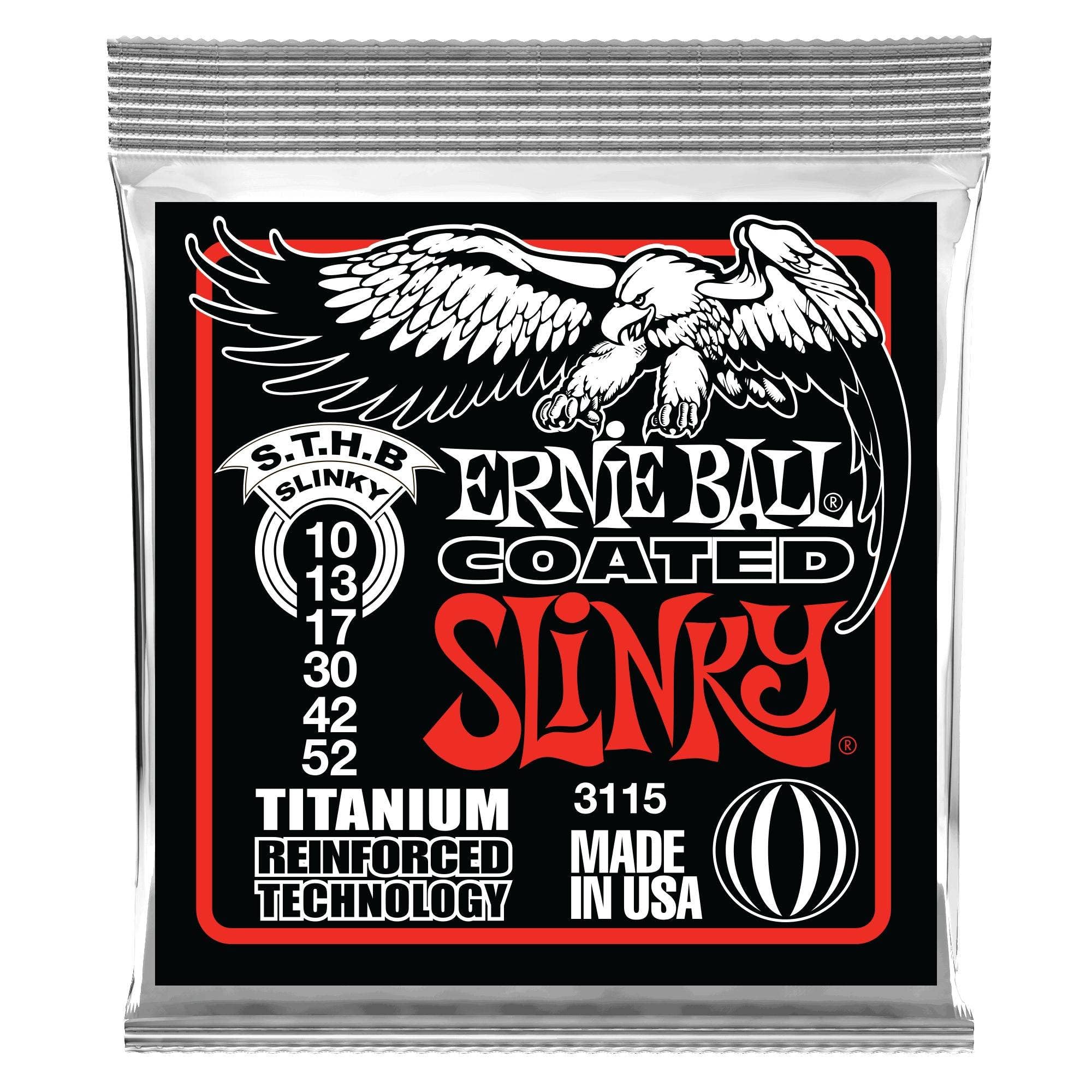 Ernie Ball Skinny Top Heavy Bottom Slinky Coated Titanium Electric Guitar Strings 10-52 Gauge (P03115) - Perfect for Rock, Metal & Heavy Riffs