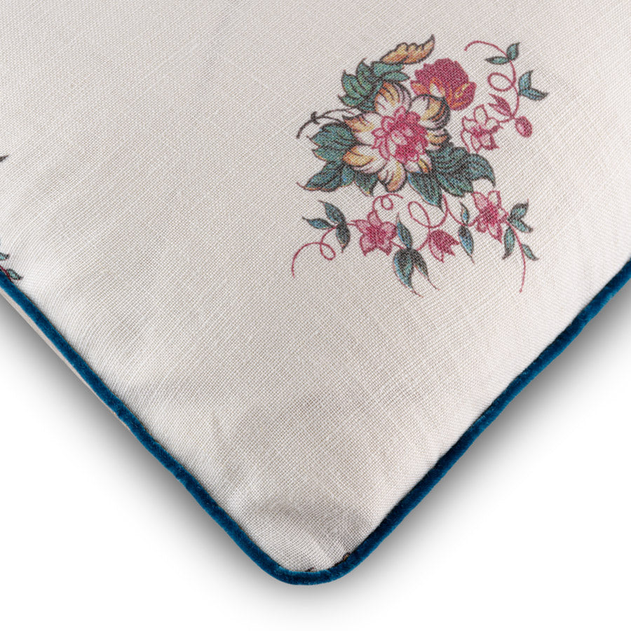 Balazuc Posy Velvet Piped Cushion - 21.6 x 12.6 Inch Soft Decorative Throw Pillow for Sofa, Bed & Living Room - Home Decor Accent Cushion with Floral Design