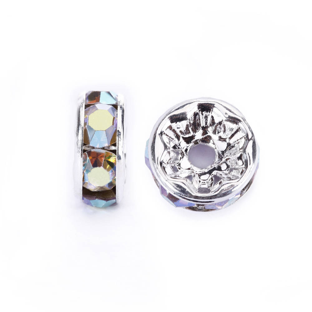 Clear AB Rhinestone Rondelle Spacers Beads - Gold/Silver Tone 4mm 6mm 8mm 10mm (50pcs/Bag) for Jewelry Making, DIY Bracelets, Necklaces & Craft Projects