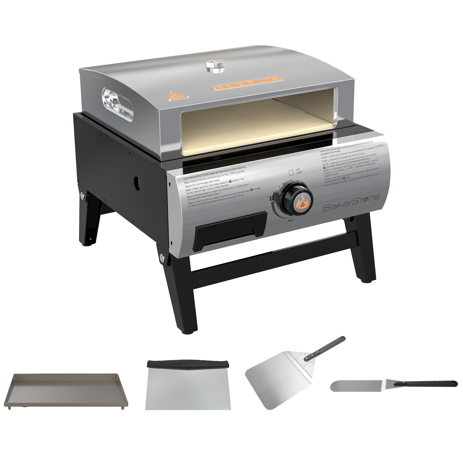 BakerStone Portable Gas Pizza Oven & Outdoor Grill Kit - Propane Camping Pizza Maker with Baking Tray, Steel Peel, Turner & Cutter - Perfect for Backyard BBQs, Tailgating & Outdoor Cooking Adventures