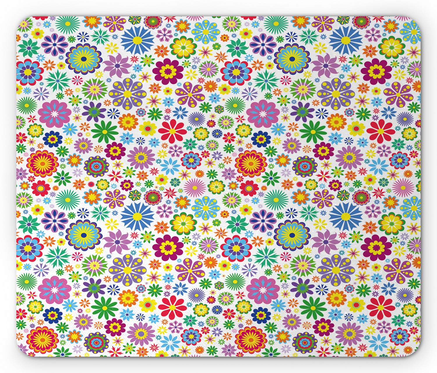 Ambesonne Floral Mouse Pad - Non-Slip Rubber Desk Mat with Vibrant Hippie Style Flower Design, Standard Size Rectangle Mousepad for Computer & Office Use - Perfect for Workstations, Gaming Setups & Home Offices