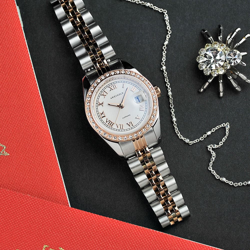 Aries Gold Two-Tone Stainless Steel Women's Watch with Adjustable Strap - Elegant Fashion Timepiece for Women | Perfect for Office, Party & Everyday Wear