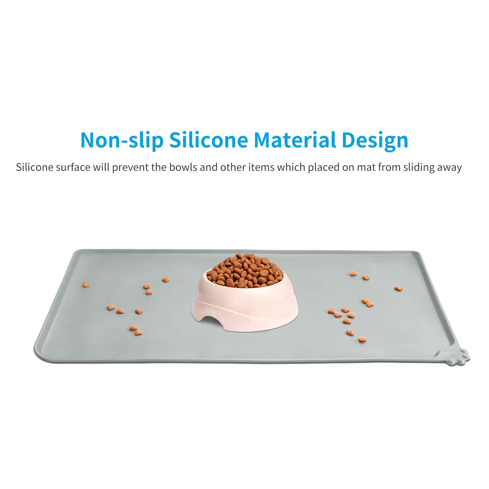AUDWUD Non-Slip Silicone Pet Feeding Mat - Waterproof Dog Bowl Placemat for Food & Water - Perfect for Messy Eaters, Kitchen Floor Protection & Easy Cleaning