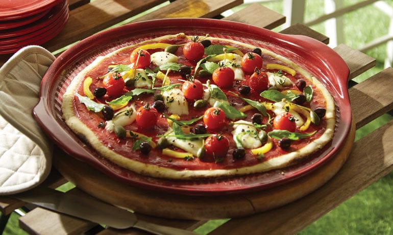 Emile Henry Flame Top Pizza Stone - 14.5 Inch Round Baking Stone for Perfect Homemade Pizza, Bread & Pastry - Ideal for Oven, Grill & Outdoor Cooking