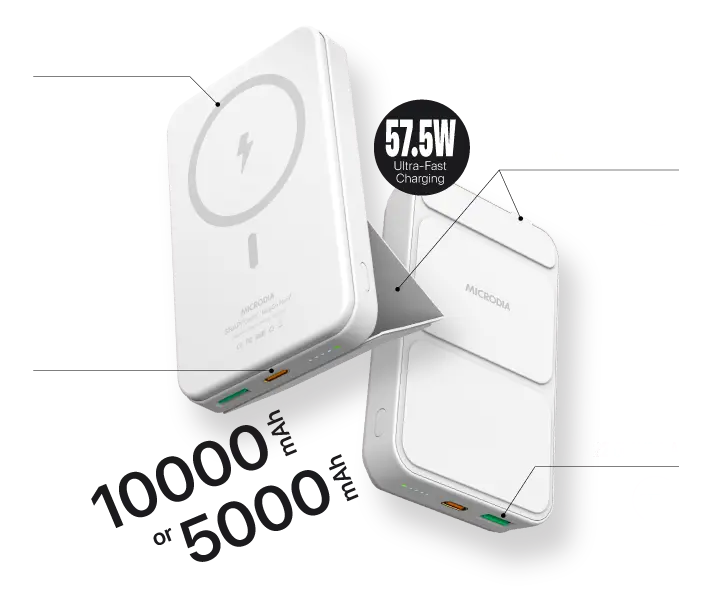 MICRODIA SNAPPower™ MagGo Palm Plus - 5000mAh/10000mAh Magnetic Wireless Power Bank with 15W Fast Wireless Charging, 20W PD USB-C & 22.5W USB-A Output - Portable Phone Charger for iPhone 15/14/13/12, Samsung Galaxy - Perfect for Travel, Work & Outdoor Activities