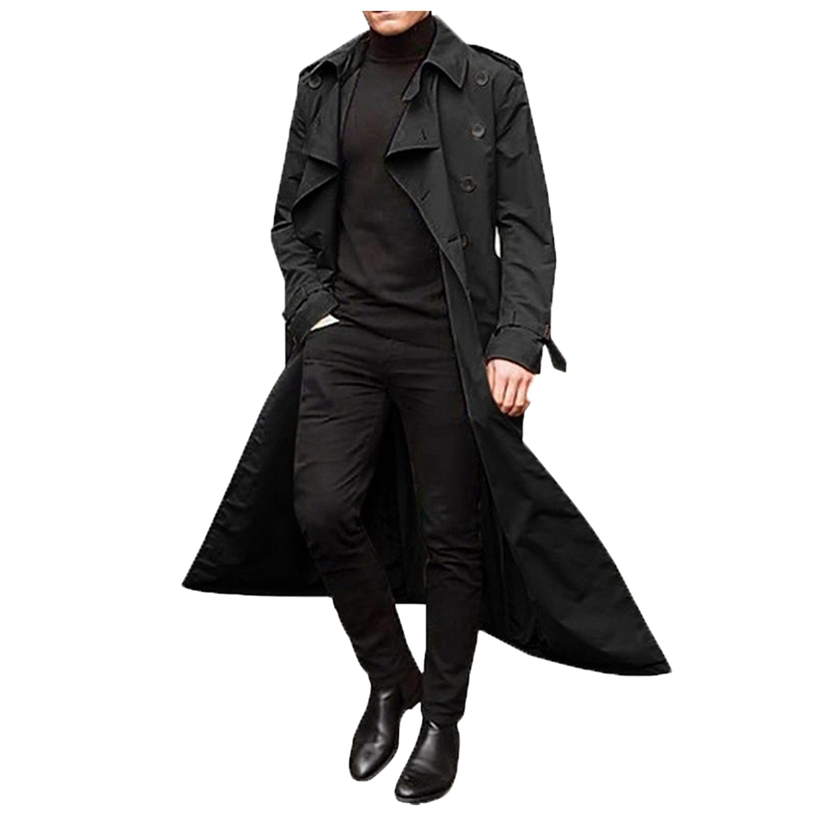 Men's Slim Fit Trench Coat - Notch Lapel Business Casual Long Pea Coat Windbreaker Overcoat | Waterproof & Stylish for Office, Travel & Formal Occasions