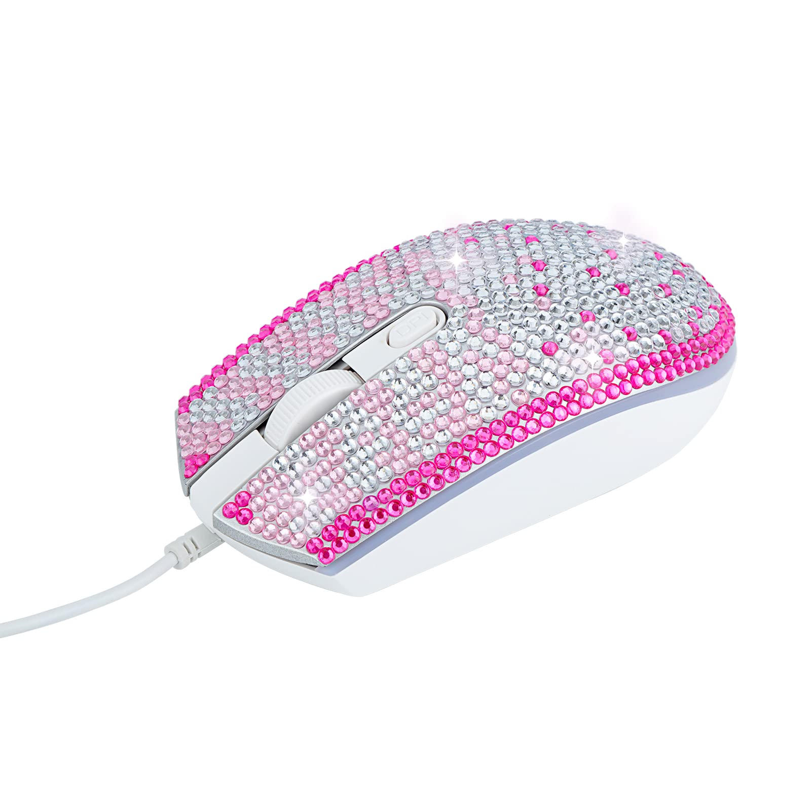 KEYPOWER Bling Rhinestones USB Wired Mouse with 7 Colors Backlit, Personalized Gift for Computer Laptop, Perfect for Gaming, Office, and Home Use