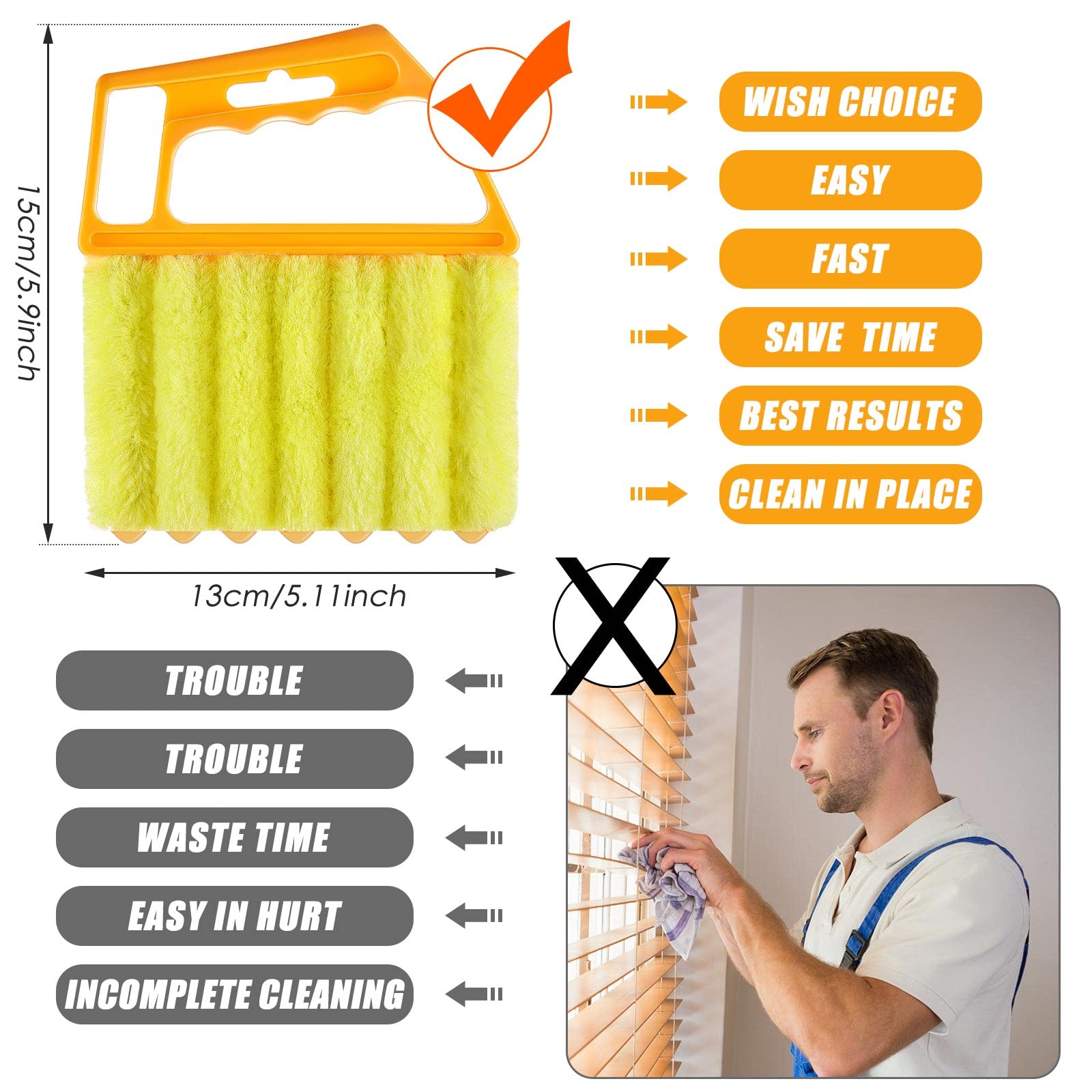 Geiserailie 2 Pack Washable Microfiber Blind Cleaner Duster - 7 Finger Dusting Tool for Windows, Venetian Blinds, Air Conditioners & Wood Blinds | Reusable Handheld Brush for Dust & Dirt Removal (2 Colors) - Perfect for Home, Office & Car Cleaning