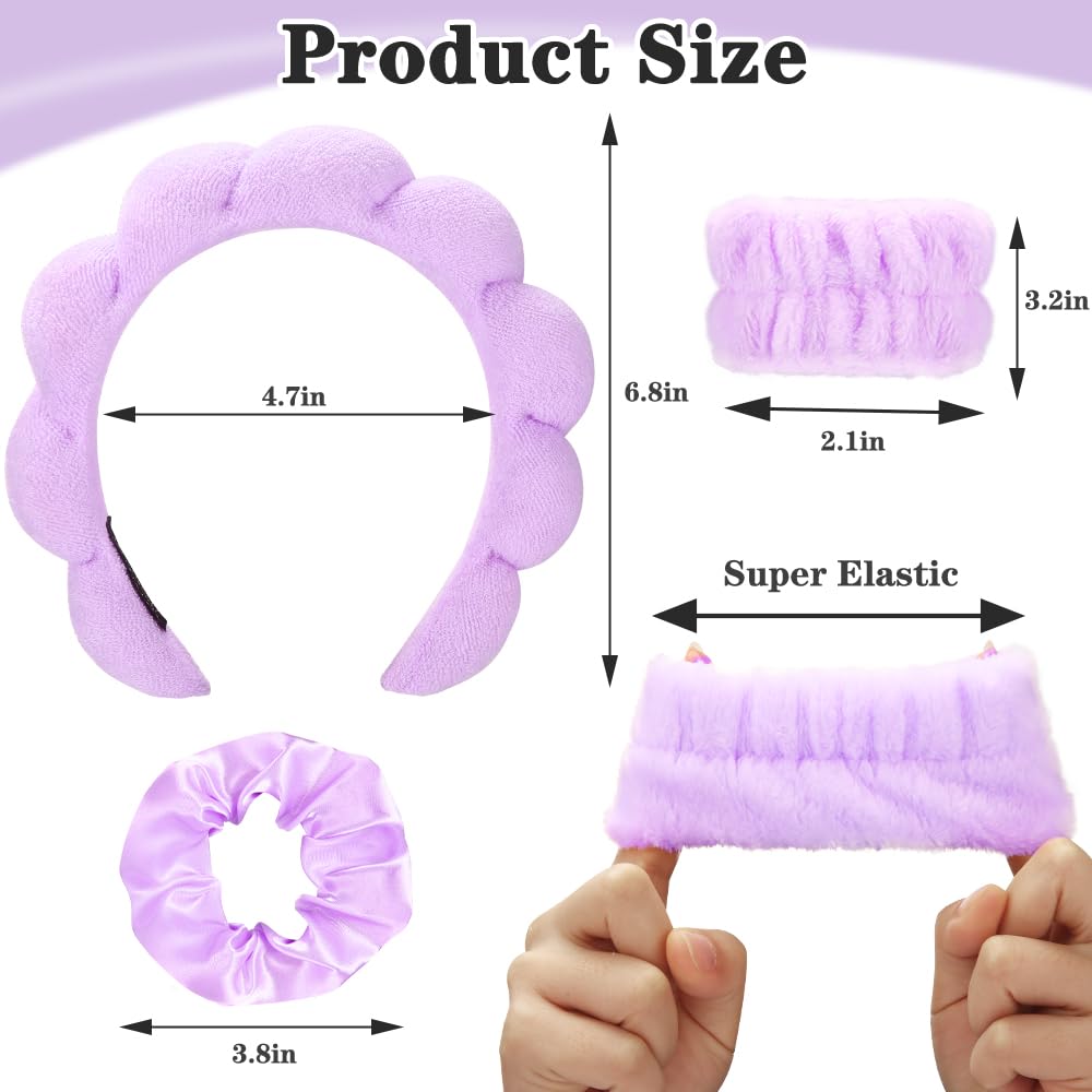 Soft Terry Cloth Spa Headband for Women - Wash Face & Makeup Hair Accessories Set with Puffy Bubble Design | Perfect for Skincare Routine, Facial Cleansing & Beauty Salon Use