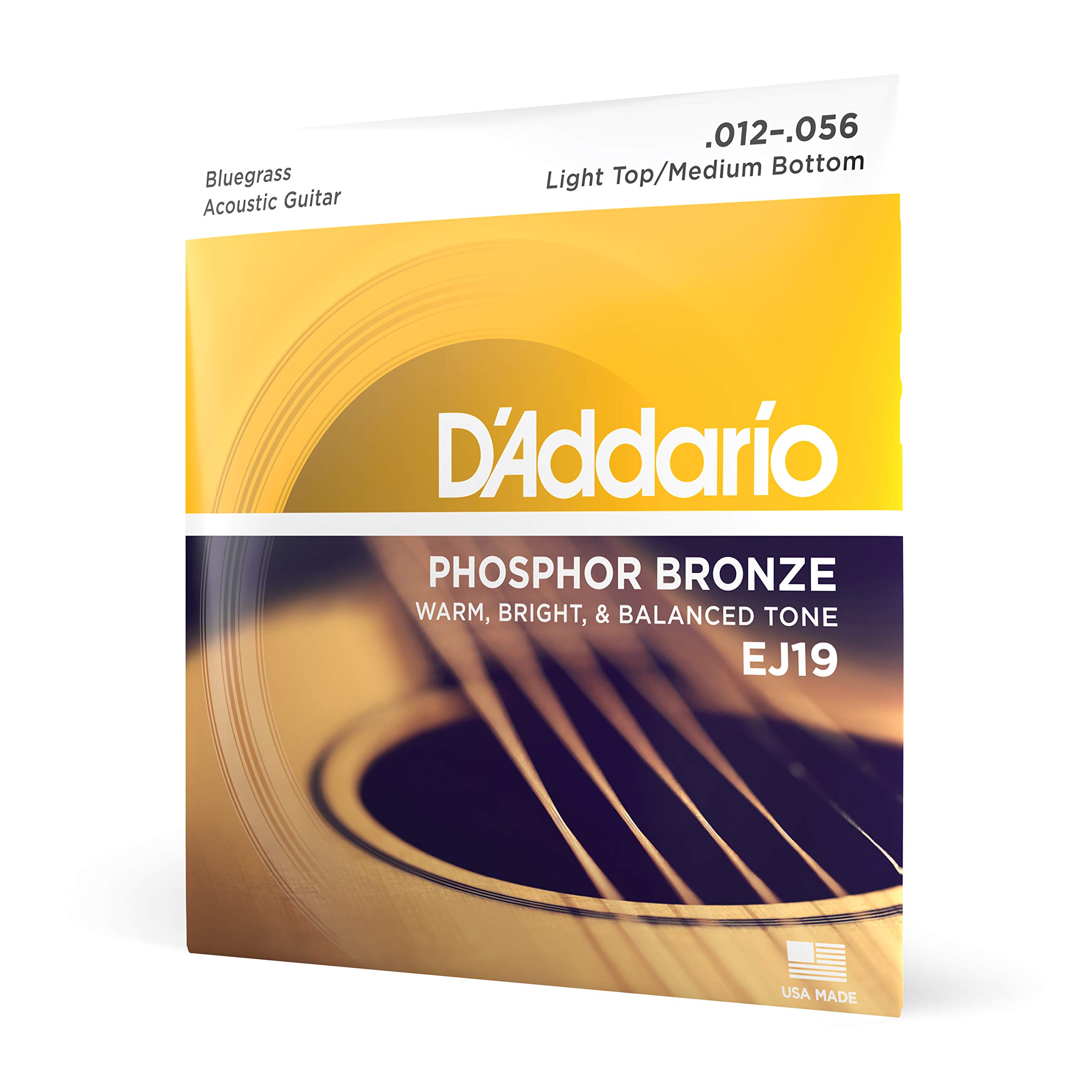 D'Addario EJ19 Phosphor Bronze Acoustic Guitar Strings 12-56 Light Top/Medium Bottom - Rich Full Tonal Spectrum for 6 String Guitars - Perfect for Bluegrass, Folk & Country Music Performance