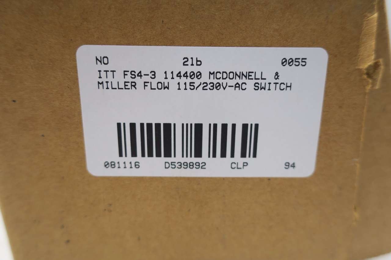McDonnell & Miller ITT FS4-3 114400 Liquid Flow Switch 115/230V AC (D539892) - Ideal for HVAC Systems, Water Treatment & Industrial Applications