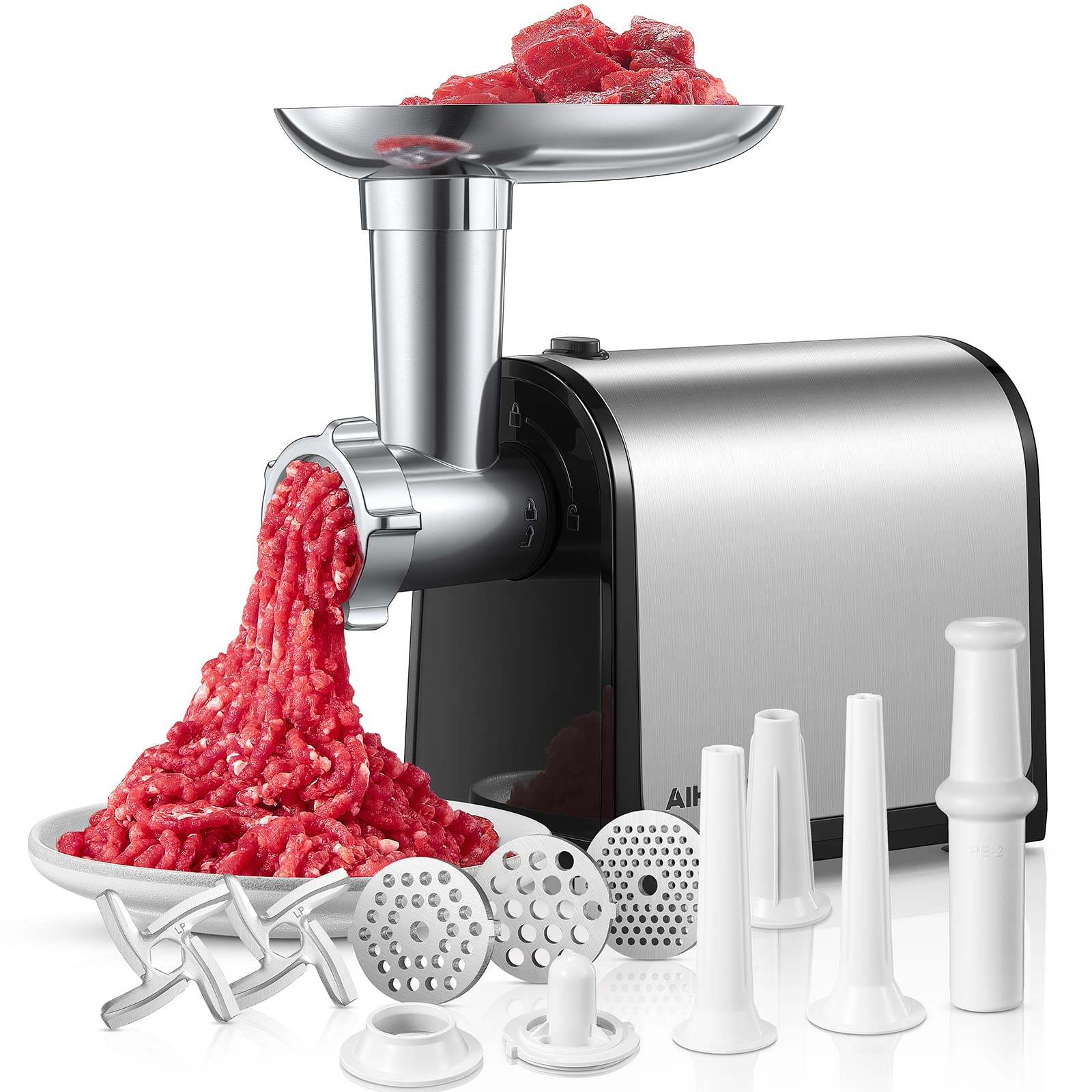 **3200W Heavy Duty Electric Meat Grinder & Sausage Stuffer - 3 Sausage Tubes, 2 Blades, 3 Plates - Stainless Steel Home Kitchen Meat Processor for Ground Beef, Sausages & More**    *(Perfect for Home Chefs, Butchers & BBQ Enthusiasts – Make Fresh Burgers, Sausages & Pet Food Easily!)*