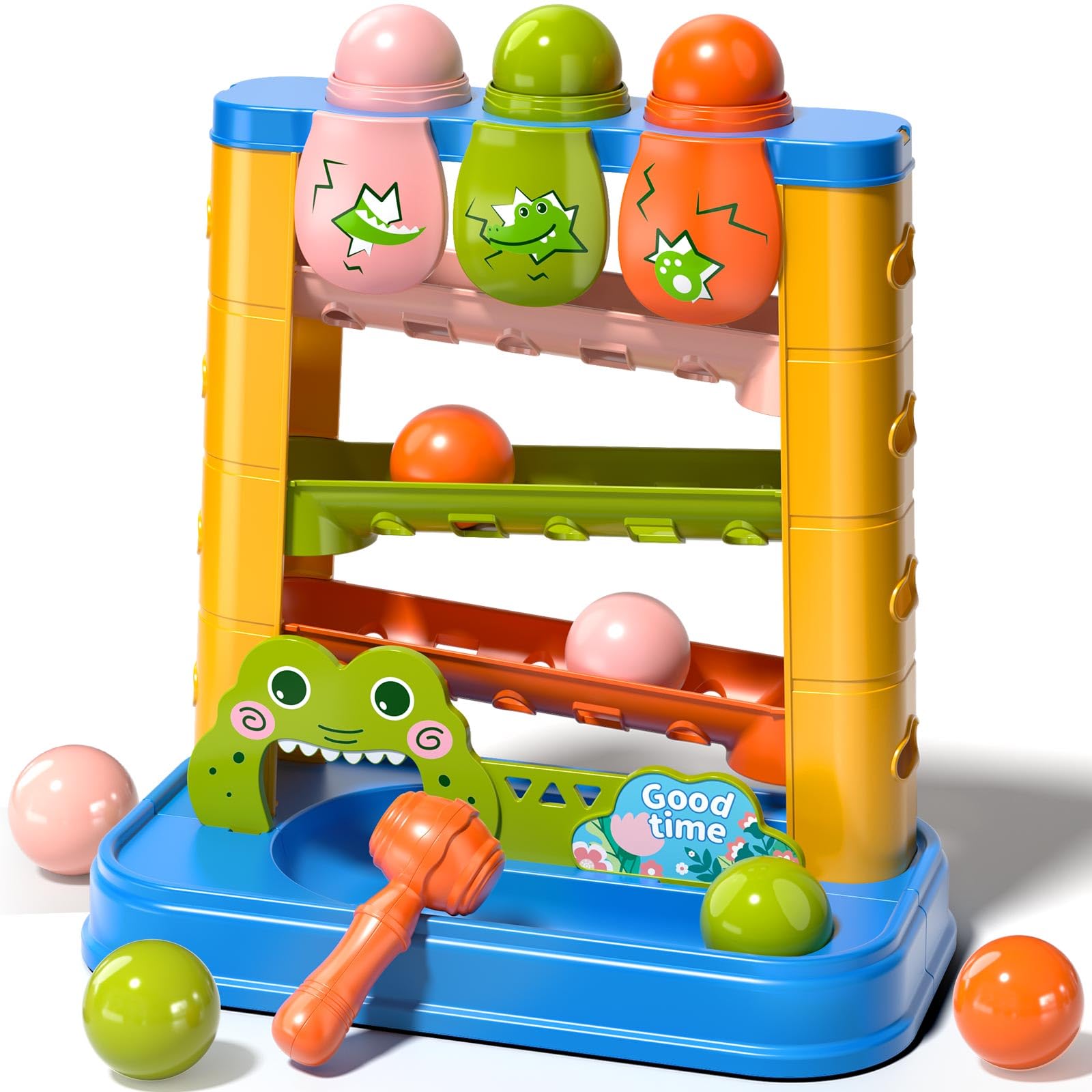 Montessori Hammer & Ball Toy for Toddlers - 3 Colorful Balls, Stacking & Pound A Ball Game - Developmental Learning Toy for Kids Ages 3-6 - Perfect Gift for Boys & Girls - Fun Playtime Activity for Home & Preschool