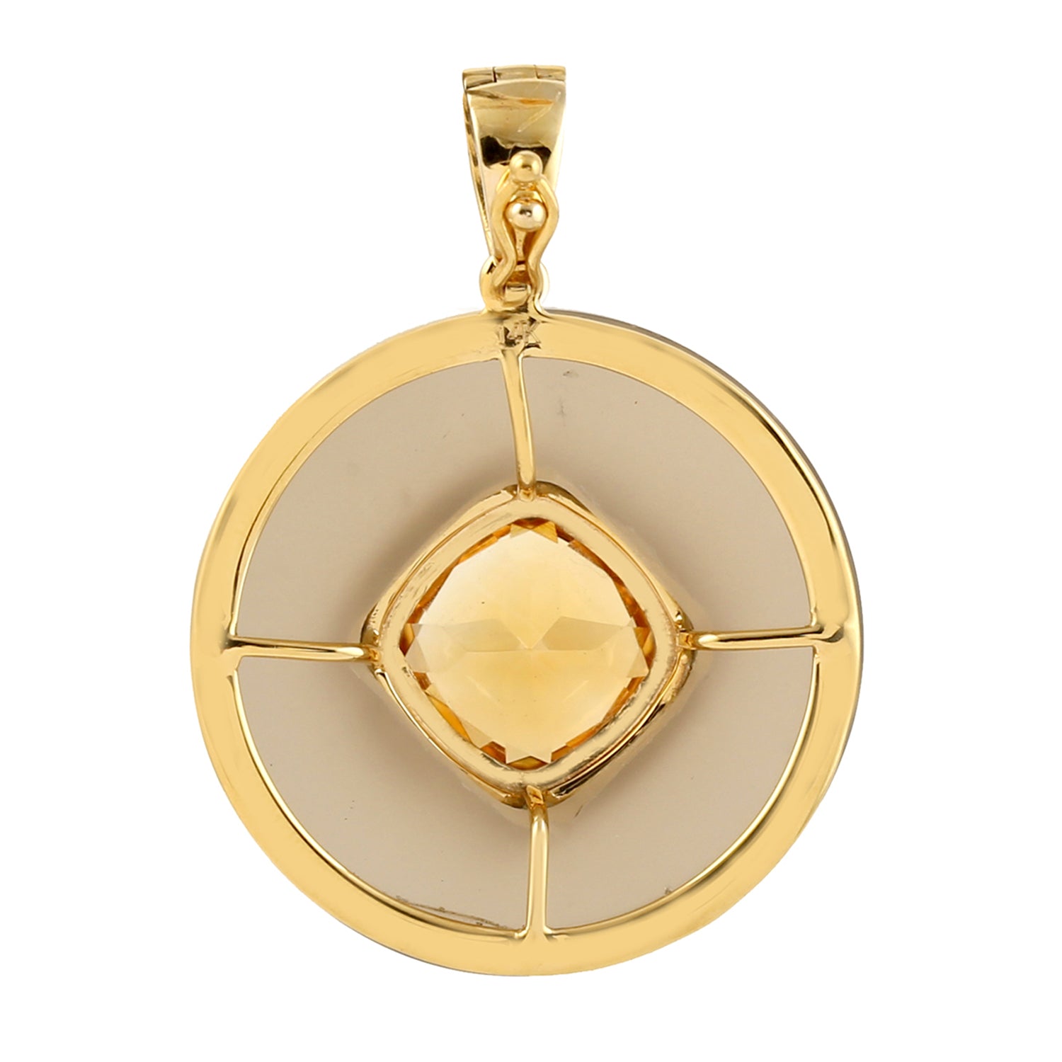 14K Yellow Gold Cushion Cut Citrine and Round Moonstone Designer Pendant Necklace - Perfect for Bridal Jewelry, Anniversary Gifts & Special Occasions