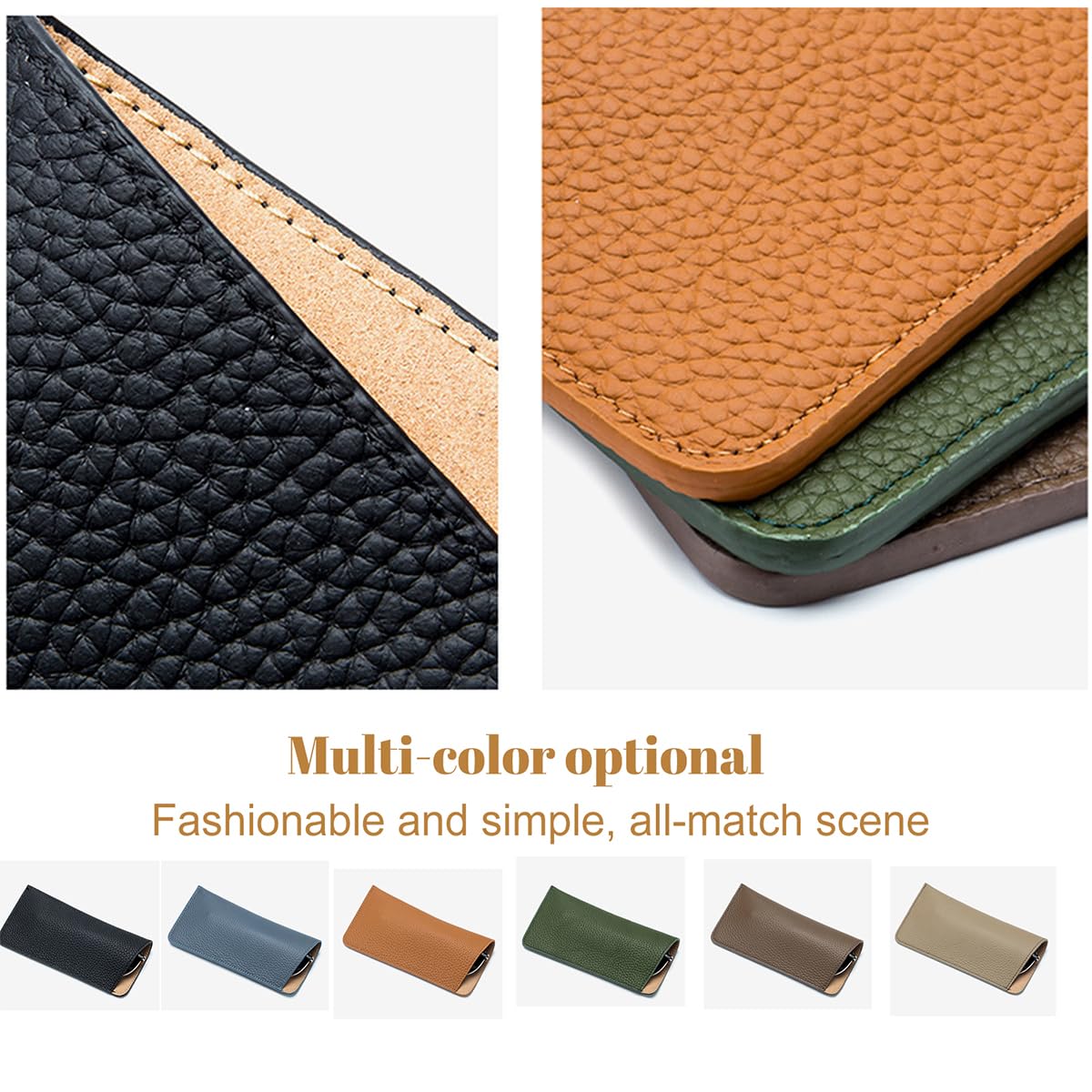 Premium Genuine Leather Glasses Case for Sunglasses & Eyeglasses - Protective Pouch for Women, Men, and Kids - Perfect for Travel, Work, and Daily Use