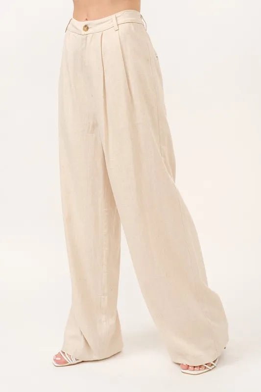 High Rise Wide Leg Linen Blend Pants for Women - Summer Comfort Stretch Trousers with Elastic Waist | Casual, Office & Vacation Wear