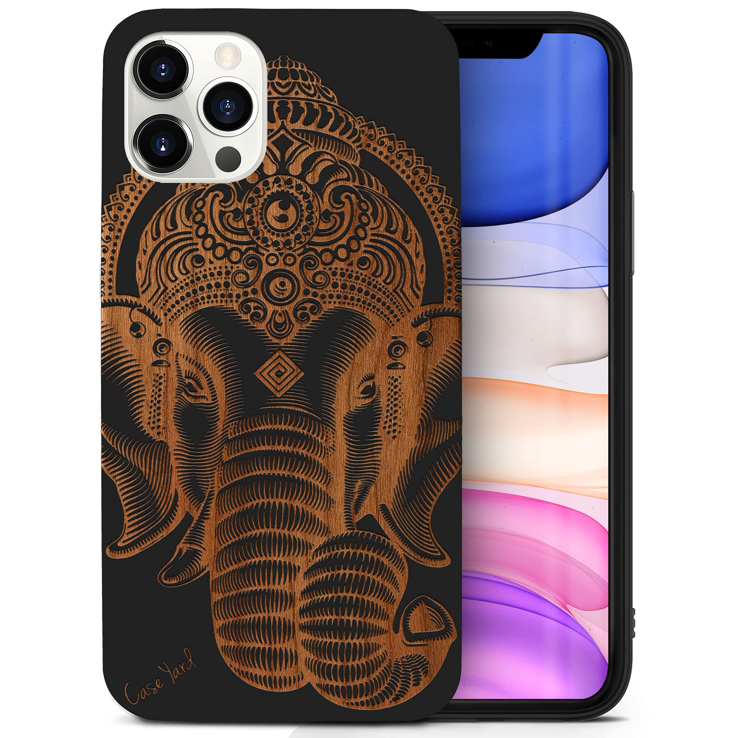 Wooden iPhone 12/12 Pro Case with Laser Engraved Ganesh Design - Shockproof Slim Fit Protective Cover for Men & Women | Perfect for Daily Use, Travel & Gift Giving
