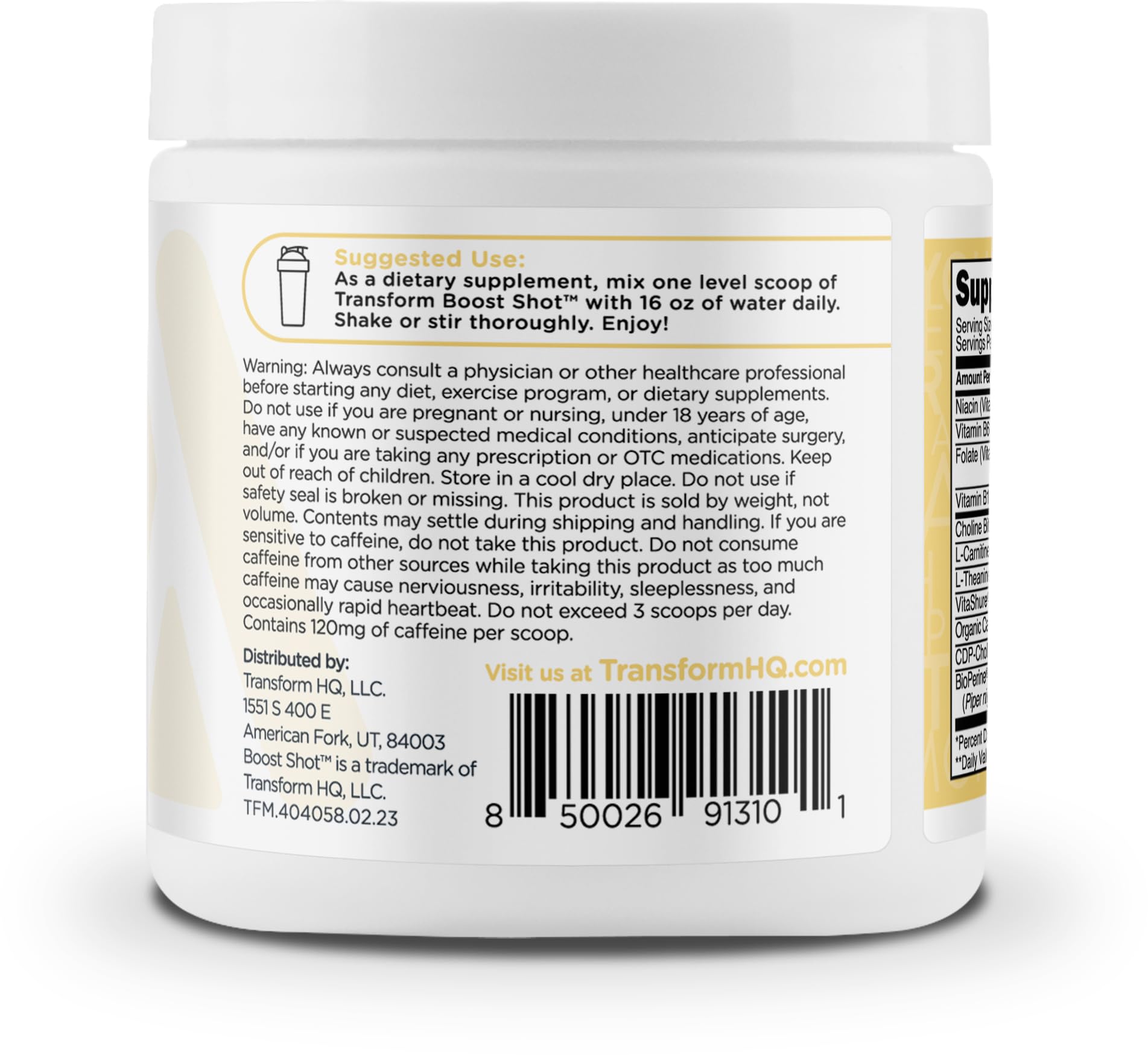 TransformHQ Everyday Boost Shot - 28 Servings Pina Colada Flavor | Non-GMO, Gluten-Free Energy Supplement for Workouts, Travel & Daily Energy Boost