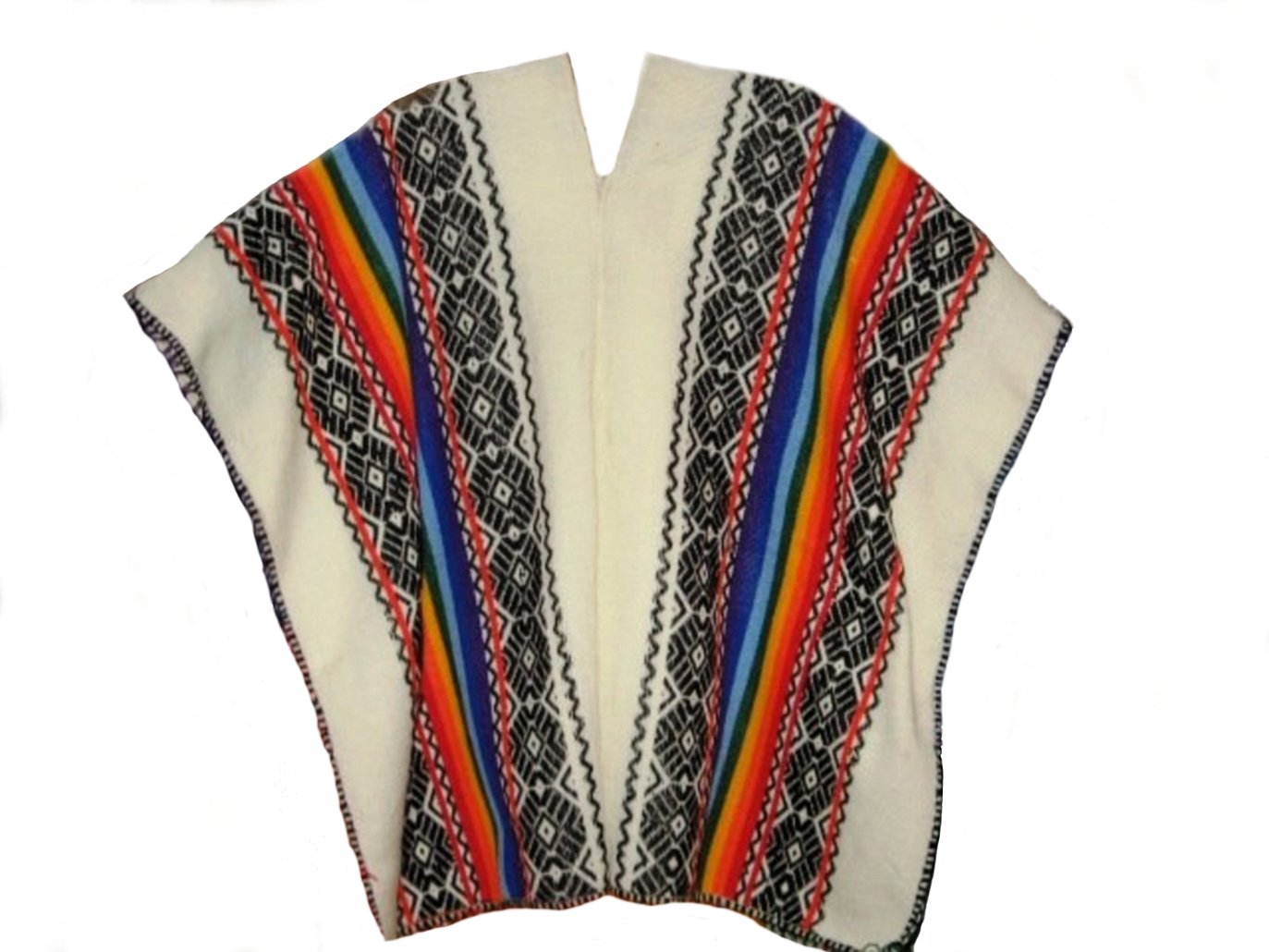 Unisex Peruvian Poncho Shaman Coat - Handmade Alpaca Wool Blanket Wrap - One Size Fits All in White | Perfect for Festivals, Yoga & Boho Fashion