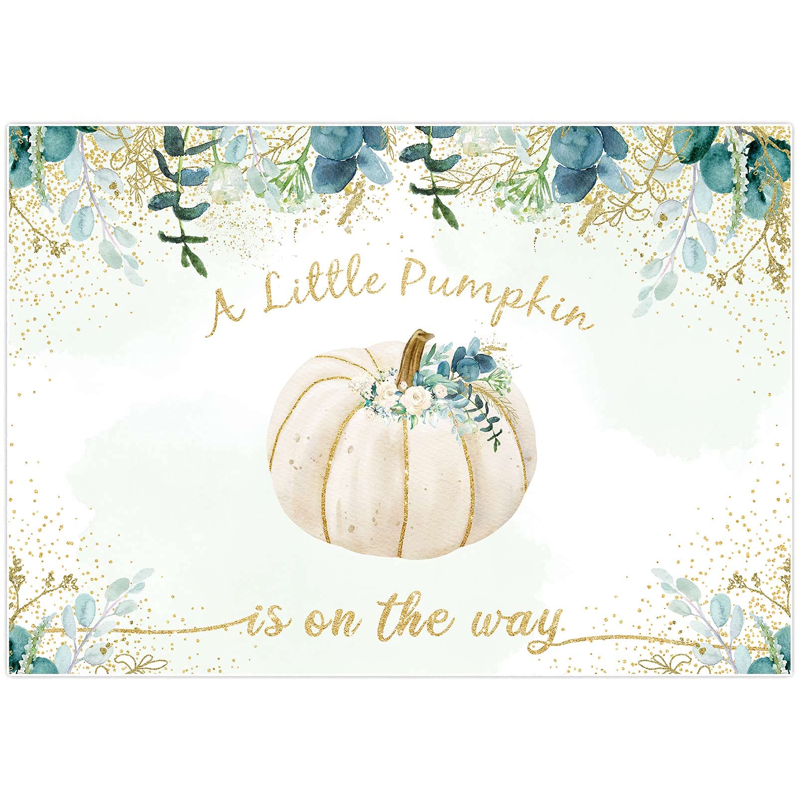 Allenjoy White & Gold Pumpkin Floral Backdrop - 7x5ft Fall Baby Shower Decor with 'Oh Baby' Banner | Autumn Photo Booth Background for Gender Reveal, Newborn Photography & Seasonal Party Decorations