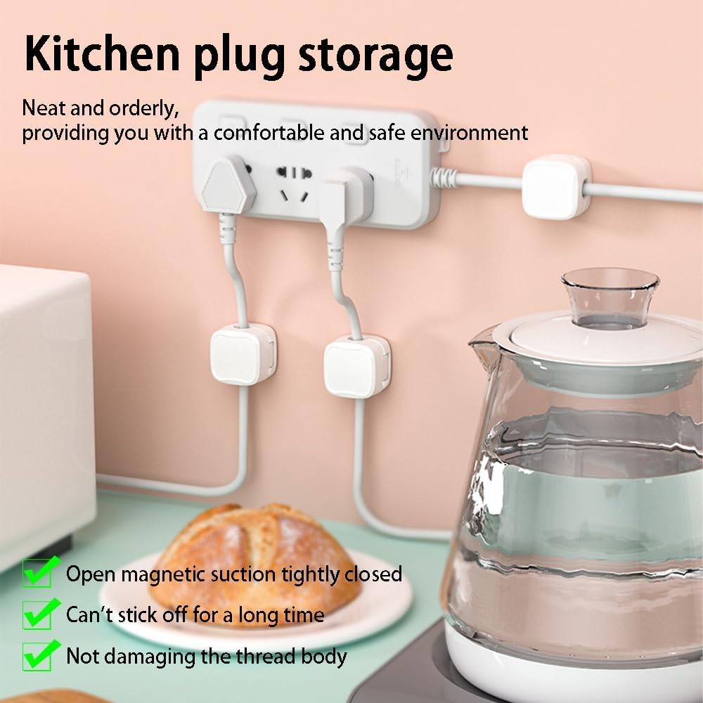 Magnetic Cable Clips 4 Pack - White Cord Organizer for Desk, Wall & Car | USB Charger Holder for Phone, Office, Nightstand & Desktop | Perfect for Home, Office & Travel Cable Management