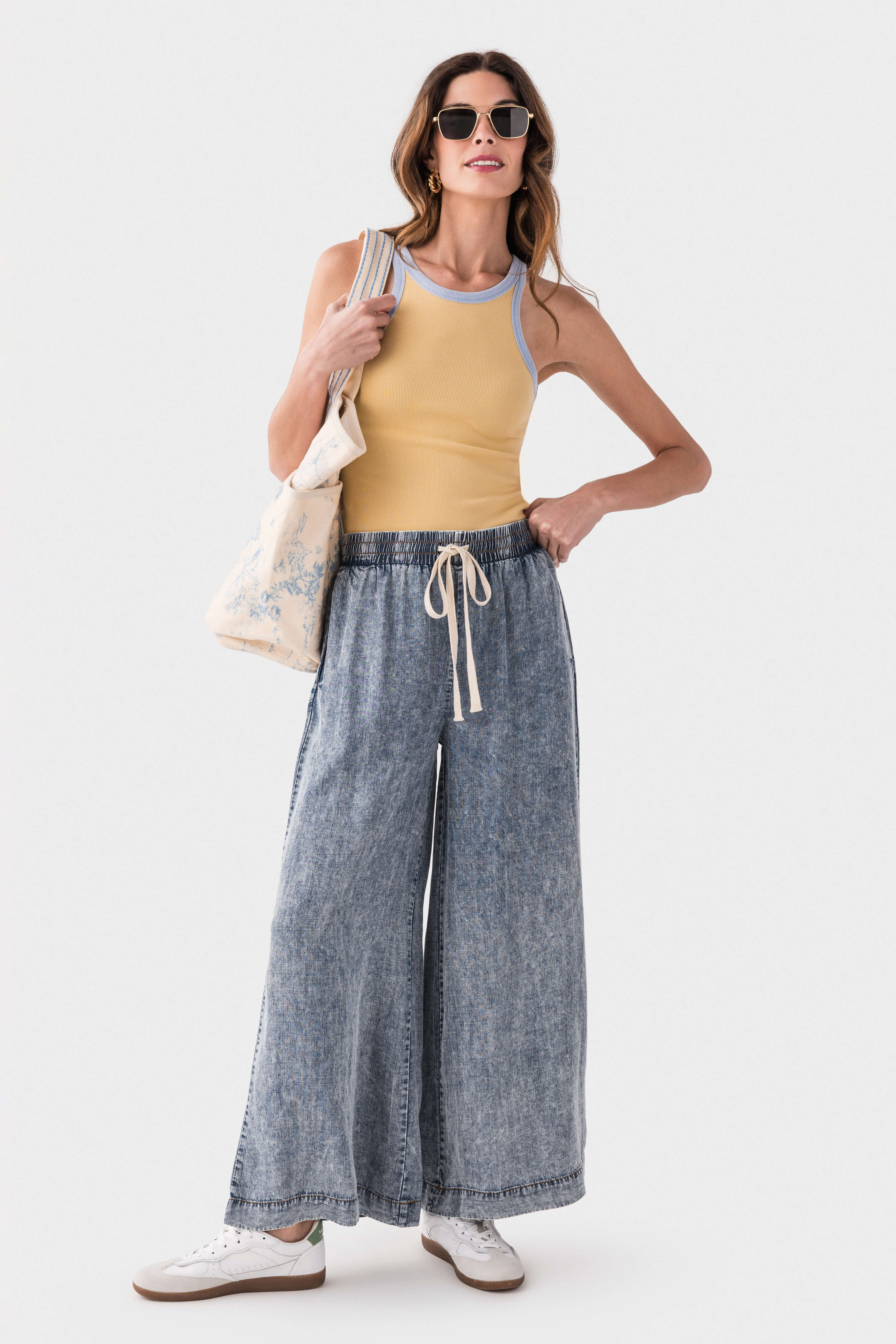 Eesome Mineral Washed Wide Leg Pants for Women - High Waisted Loose Fit Casual Trousers - Perfect for Work, Travel & Everyday Wear