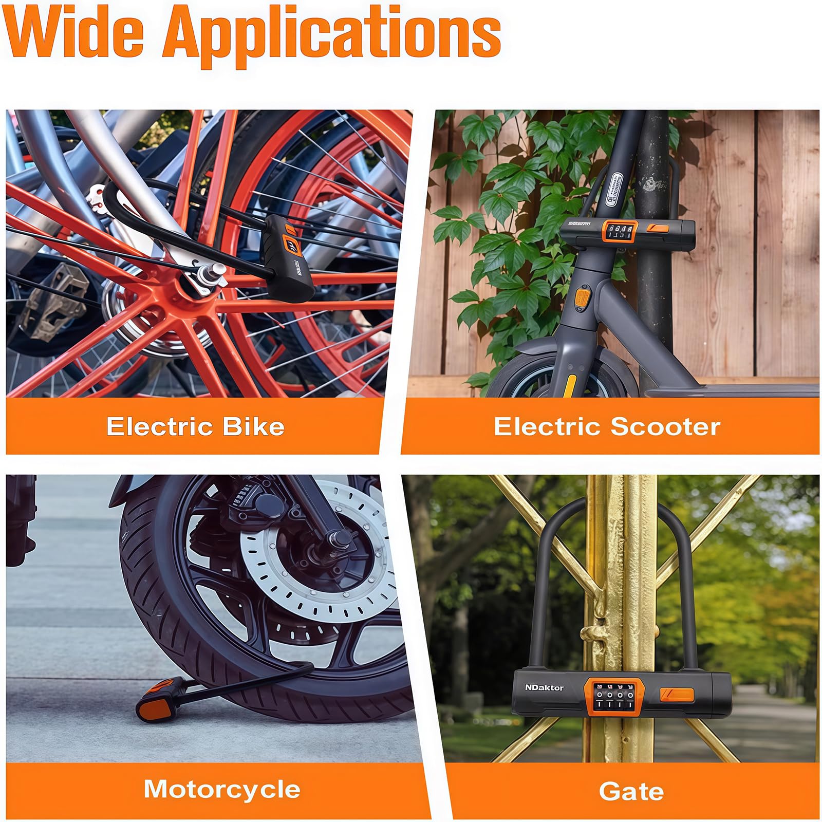 Heavy Duty Anti-Theft Bike U Lock with 4-Digit Resettable Combination - Large U-Shaped Bicycle Lock with 5ft Steel Cable for Electric Bikes, E-Scooters, Motorcycles & Doors | Secure Parking for Urban Commuters & Outdoor Adventures