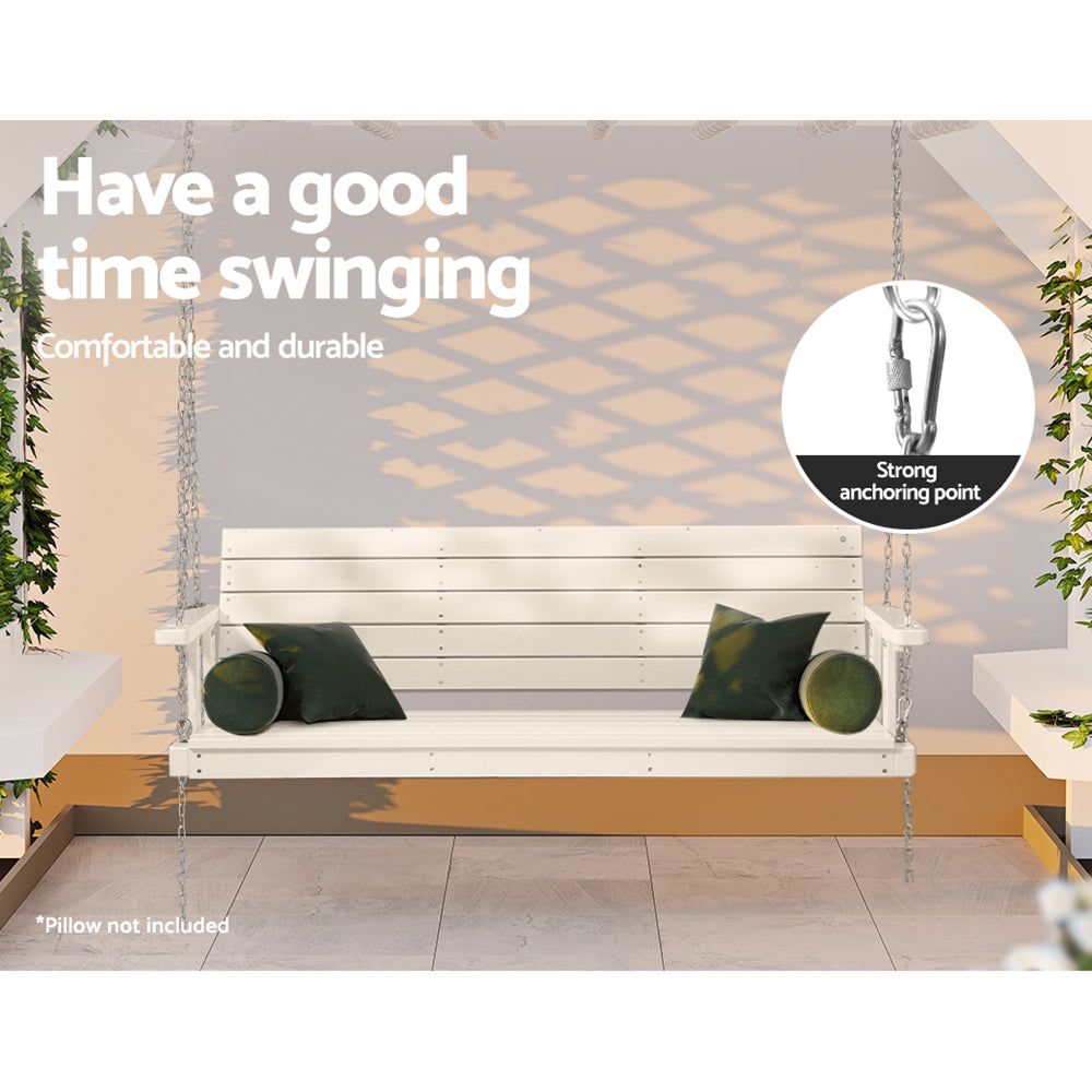 Gardeon 3-Seater Porch Swing Chair with Chain - Outdoor Wooden Swing Bench in White - Perfect for Patio, Garden, and Backyard Relaxation