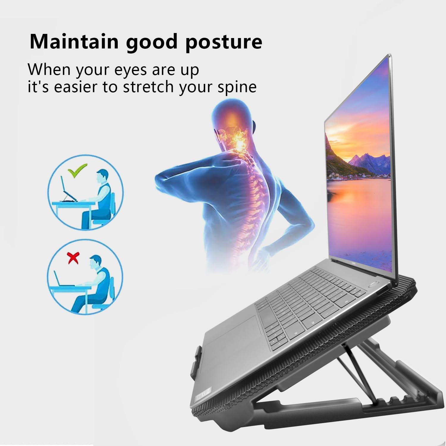 Laptop Cooling Pad with 2 Quiet Fans & LED Lights - Adjustable Speed, 5 Height Settings, Metal Mesh Design for 9-17 Inch Laptops (Black) - Perfect for Gaming, Office Work & Overheating Prevention