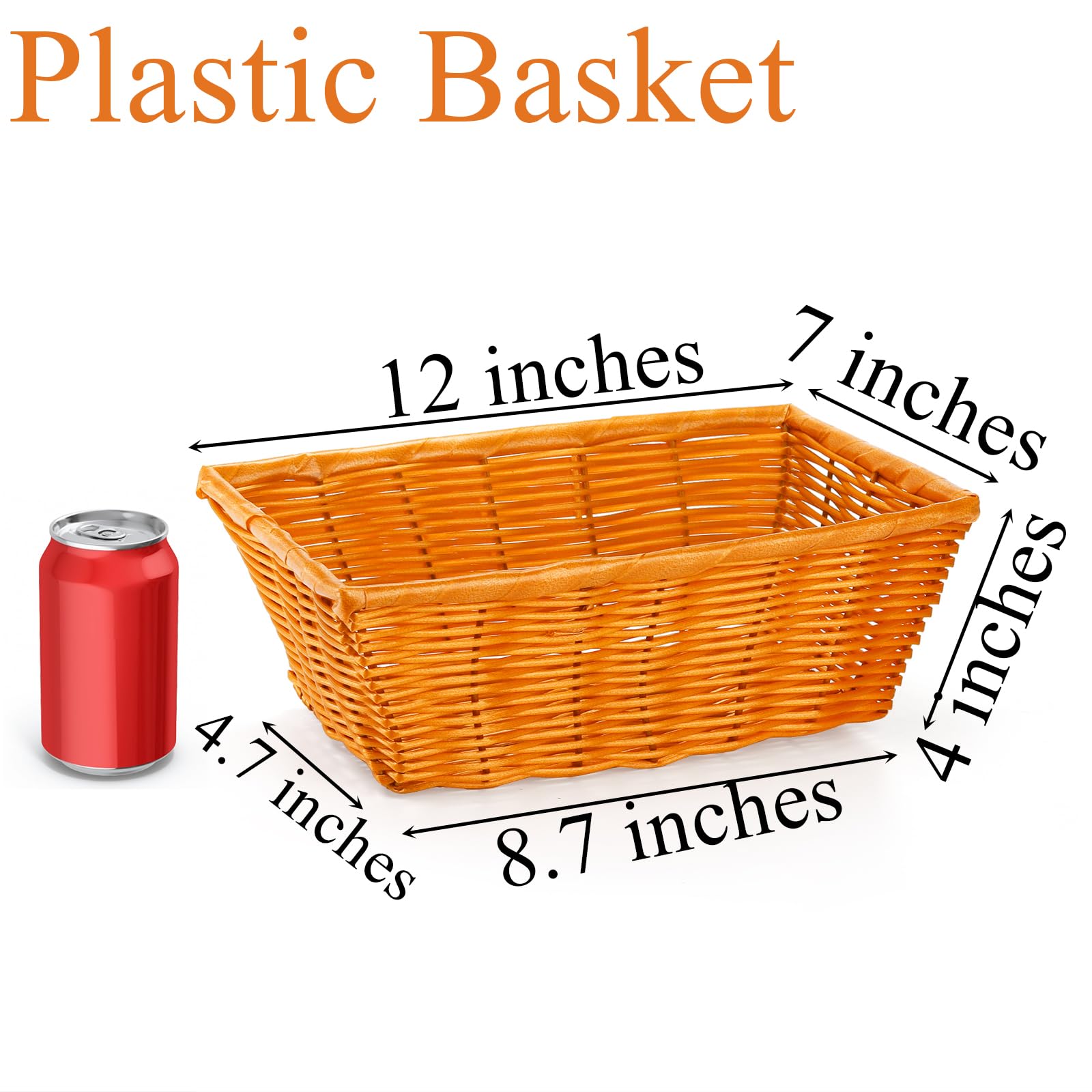 Coloch 6-Pack 12-Inch Plastic Woven Bread Baskets - Stackable Rectangle Serving Baskets for Fruits, Bread, Vegetables & Towels - Durable Imitation Rattan Design for Home, Restaurant & Outdoor Use - Perfect for Picnics, Dining Tables & Kitchen Storage
