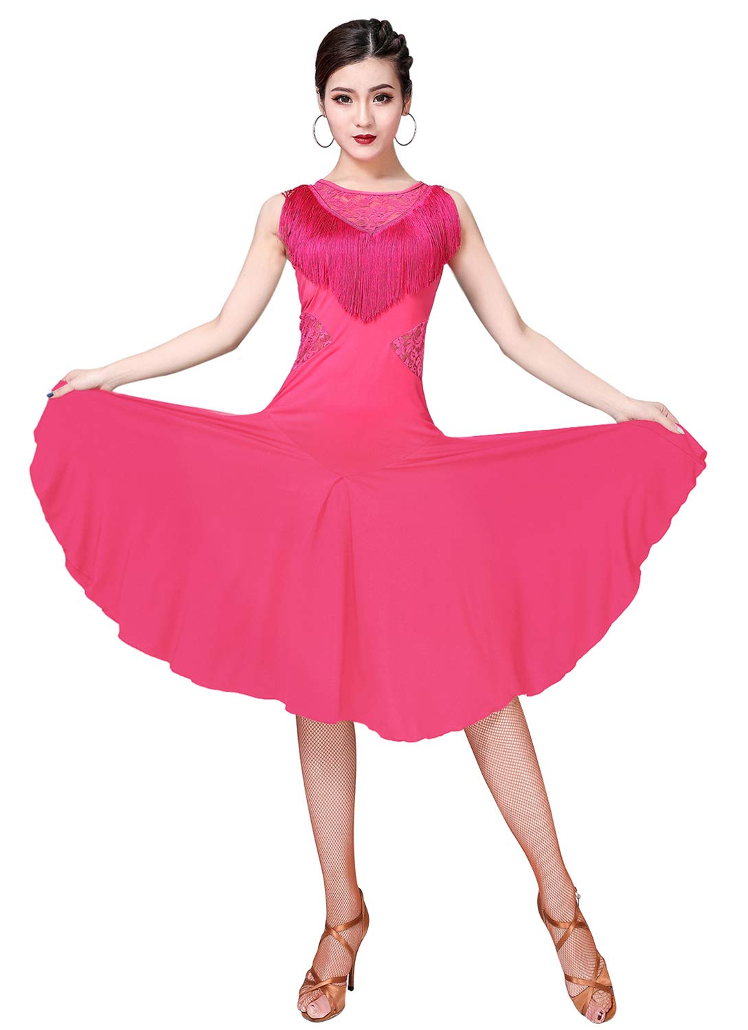 Z&X Women's Ballroom Dance Dress - Fringed Lace Back Salsa Latin Dance Outfit with Shorts (5 Colors) | Perfect for Latin, Salsa, Tango & Ballroom Dancing